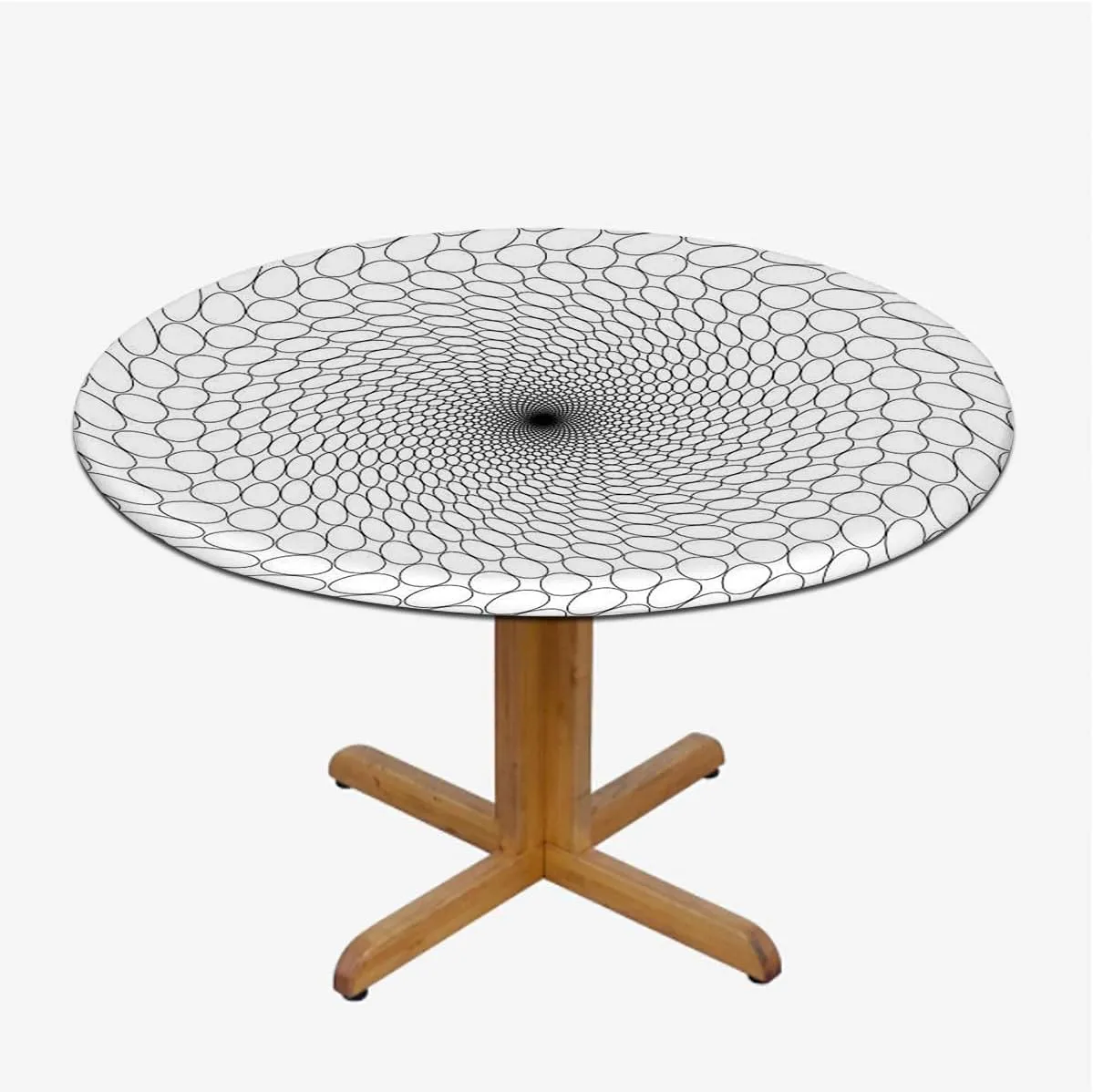 Gray Round Table Cloth with Elastic Edged Crocodile Leather Pattern Material Fashion Design Elastic Edge, Waterproof and wipeable Animal Fit for 44"-47" Table