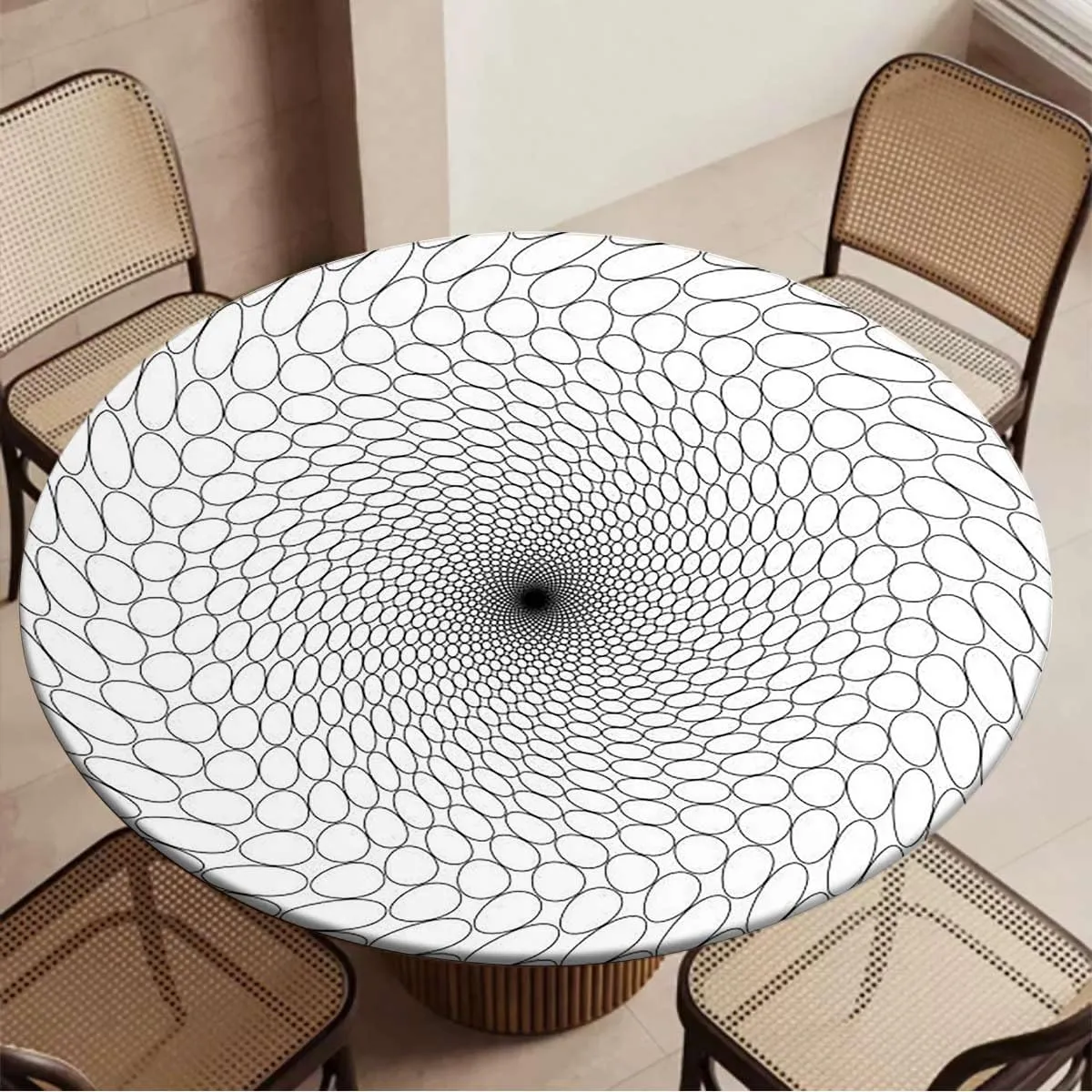 Gray Round Table Cloth with Elastic Edged Crocodile Leather Pattern Material Fashion Design Elastic Edge, Waterproof and wipeable Animal Fit for 44"-47" Table