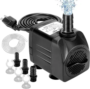 GROWNEER 550GPH Submersible Pump 30W Ultra Quiet Fountain Water Pump, 2000L/H, with 7.2ft High Lift, 3 Nozzles, 4.9 Feet Tubing for Aquarium, Fish Tank, Pond, Hydroponics, Statuary