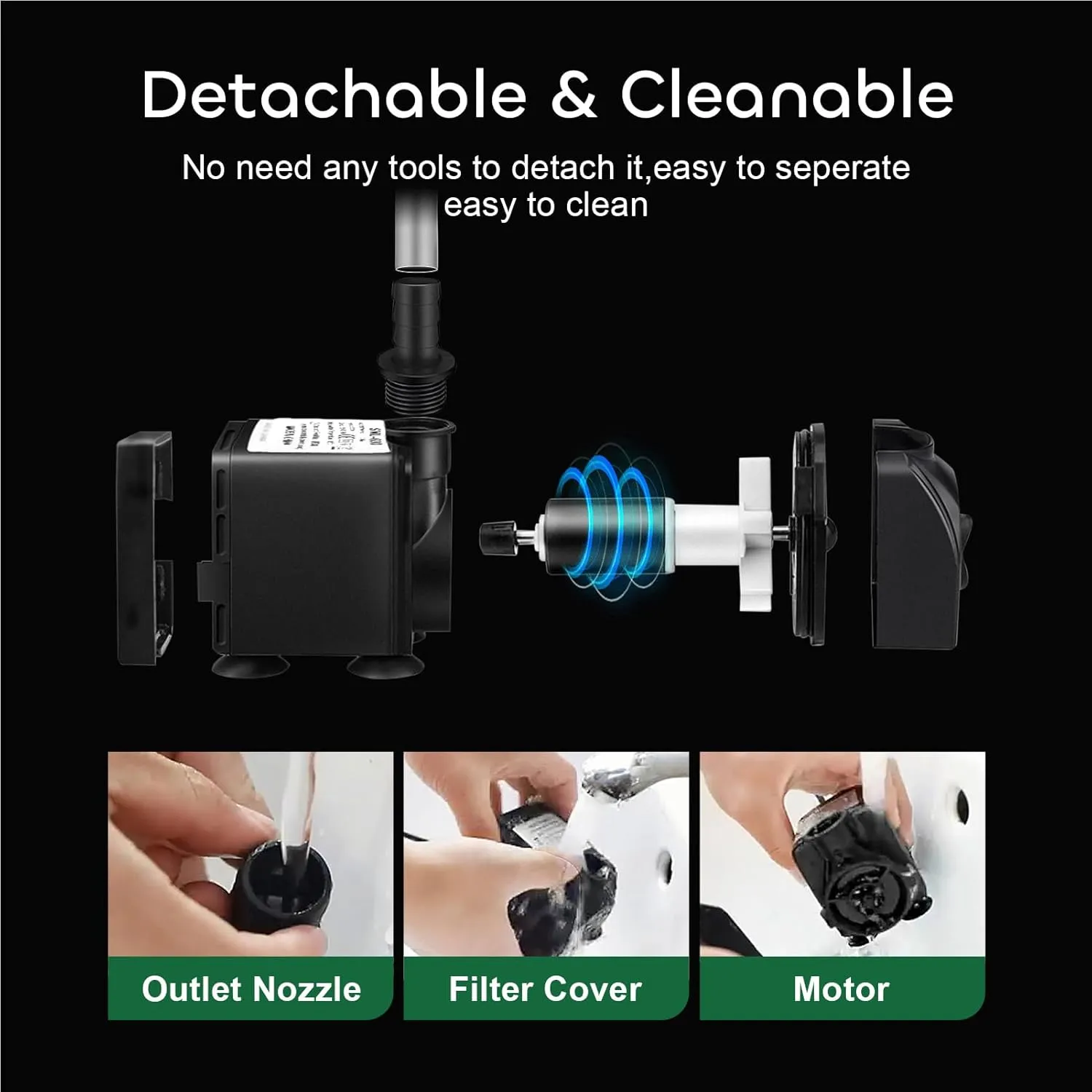 GROWNEER 550GPH Submersible Pump 30W Ultra Quiet Fountain Water Pump, 2000L/H, with 7.2ft High Lift, 3 Nozzles, 4.9 Feet Tubing for Aquarium, Fish Tank, Pond, Hydroponics, Statuary
