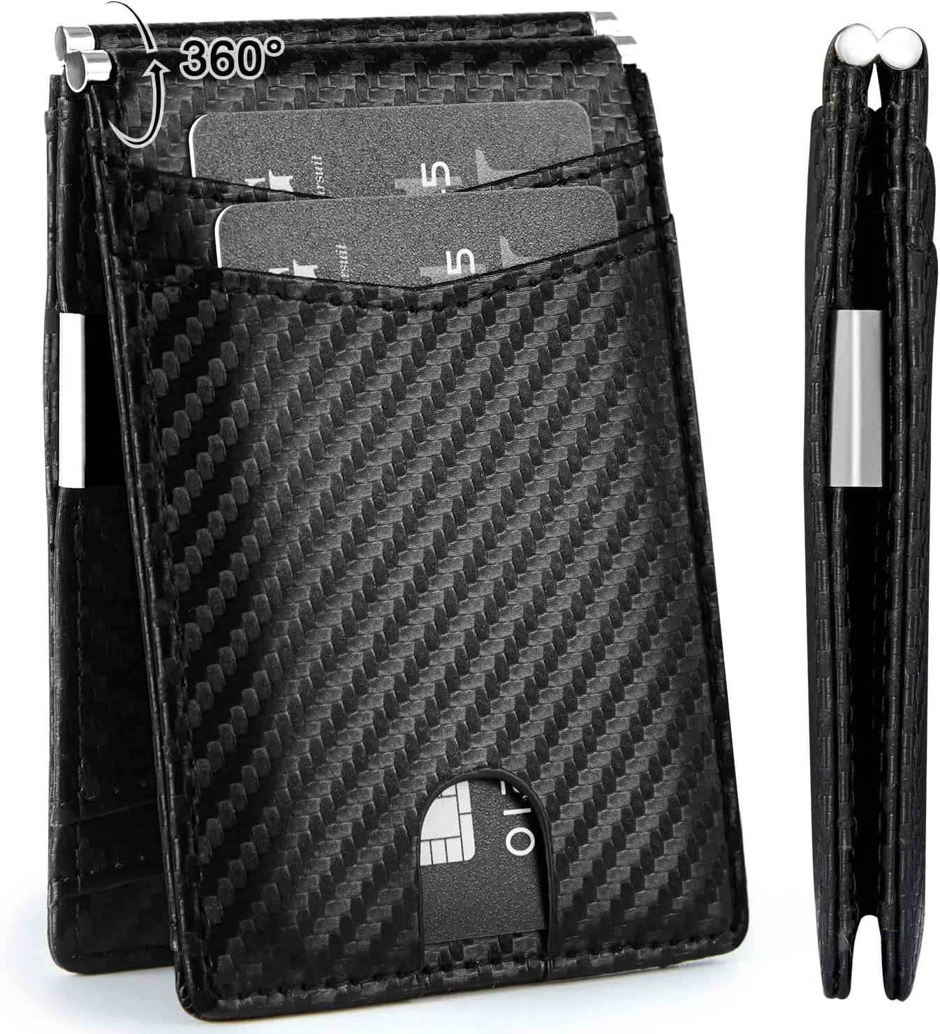 GSG Slim Wallet for Men with Money Clip, RFID Blocking Card Holder Leather Minimalist Bifold Wallet Front Pocket Wallet with Gift Box, Black