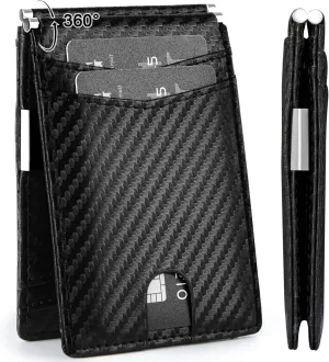 GSG Slim Wallet for Men with Money Clip, RFID Blocking Card Holder Leather Minimalist Bifold Wallet Front Pocket Wallet with Gift Box, Black