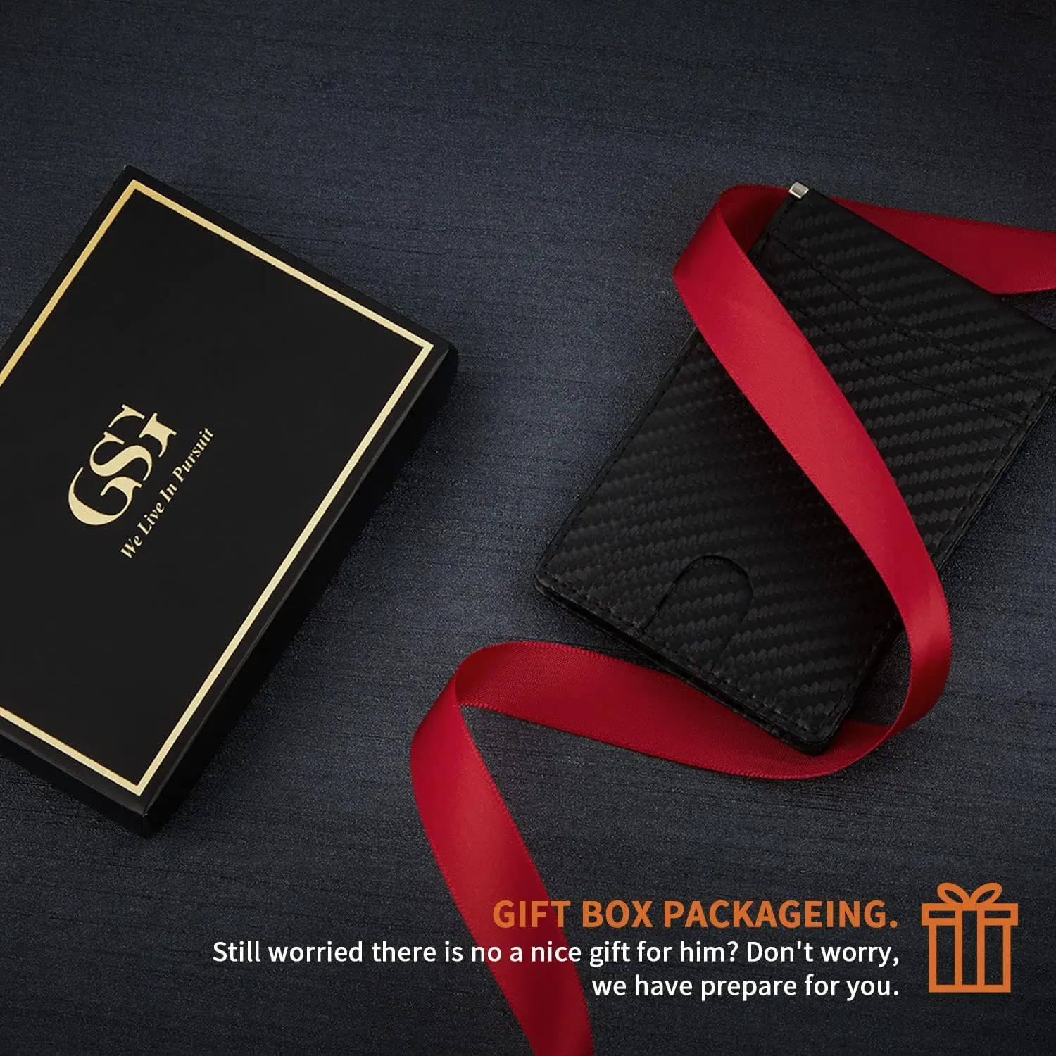 GSG Slim Wallet for Men with Money Clip, RFID Blocking Card Holder Leather Minimalist Bifold Wallet Front Pocket Wallet with Gift Box, Black