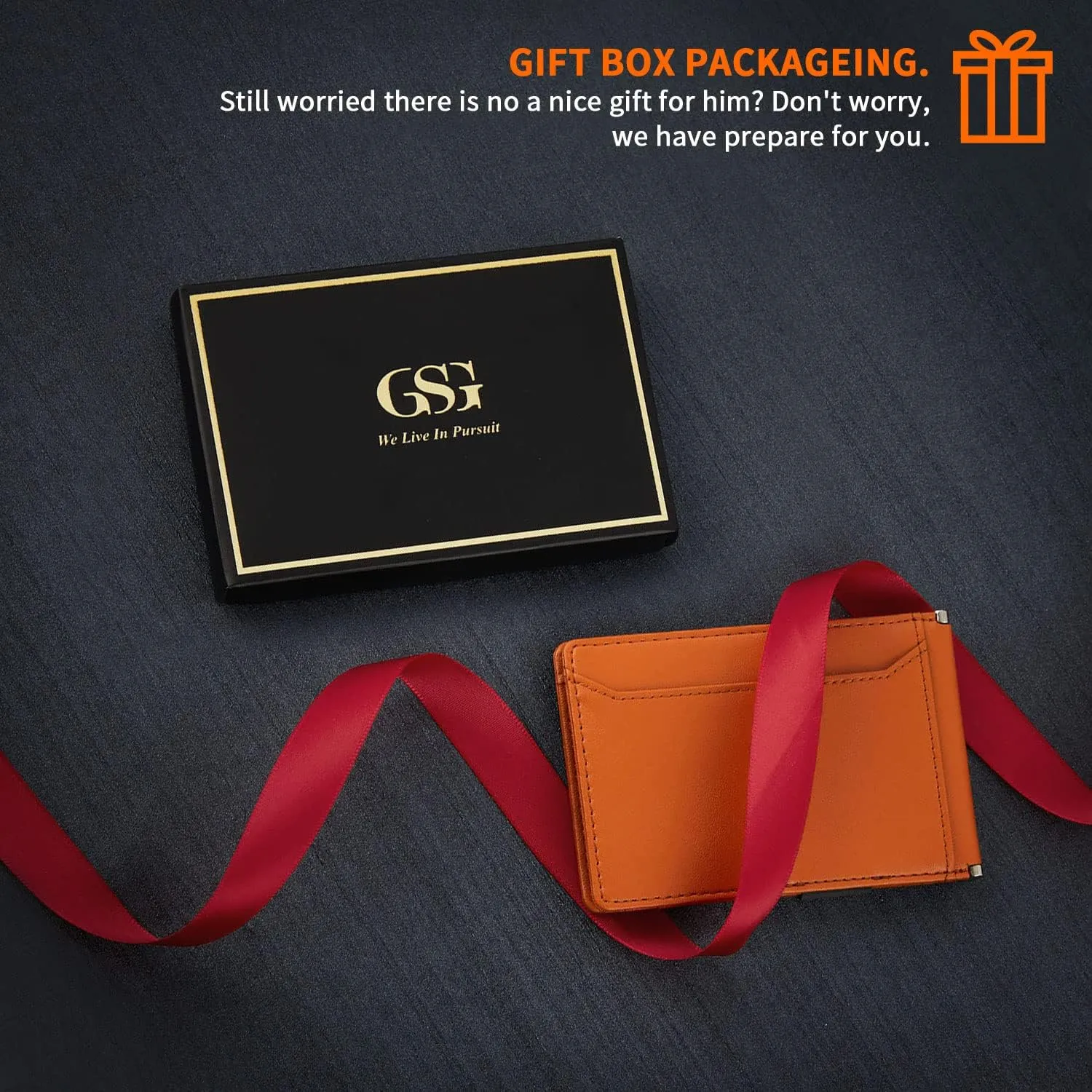 GSG Slim Wallet for Men with Money Clip, RFID Blocking Card Holder Leather Minimalist Bifold Wallet Front Pocket Wallet with Gift Box, Brown