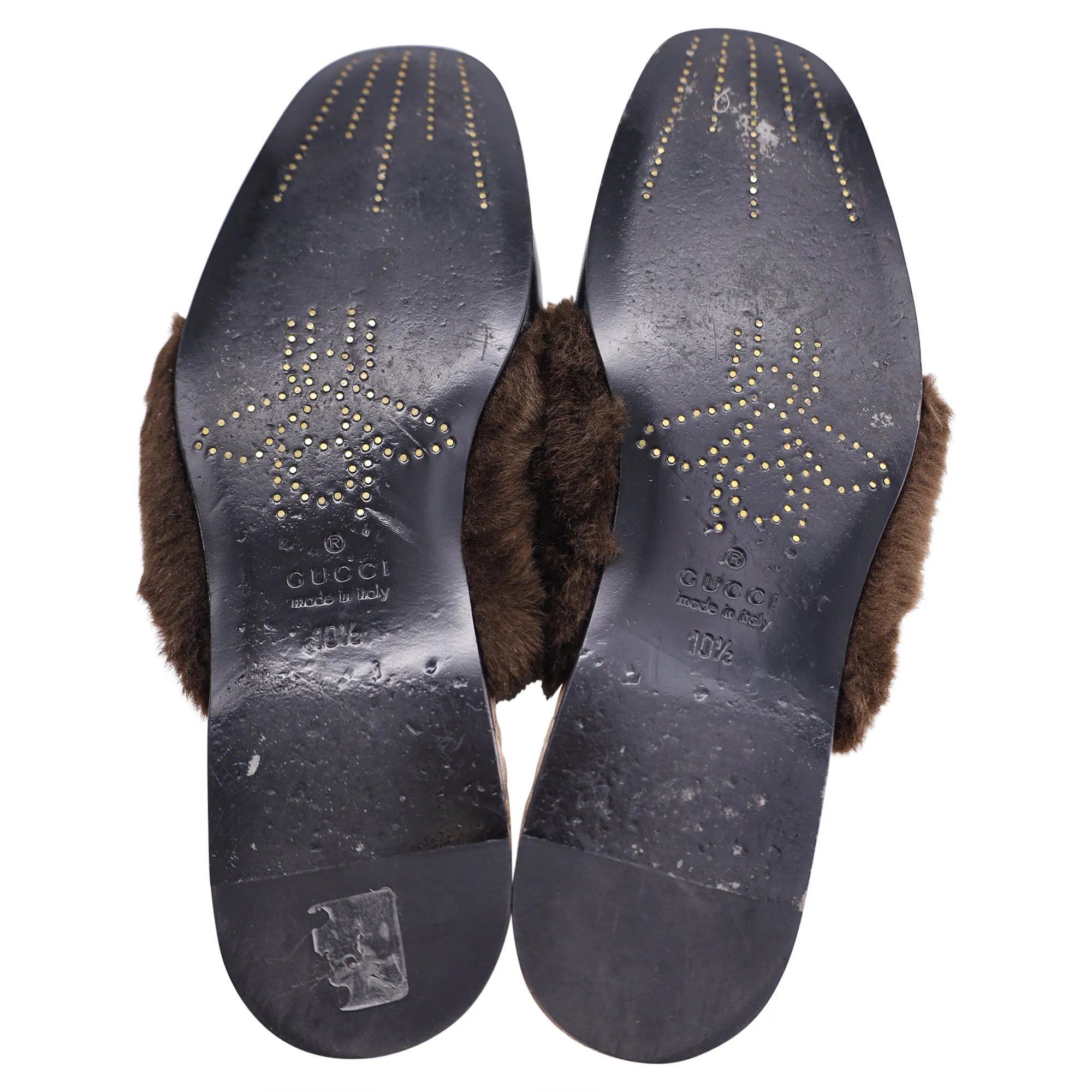 Gucci Mule Slippers in Black and Brown Leather And Faux Fur