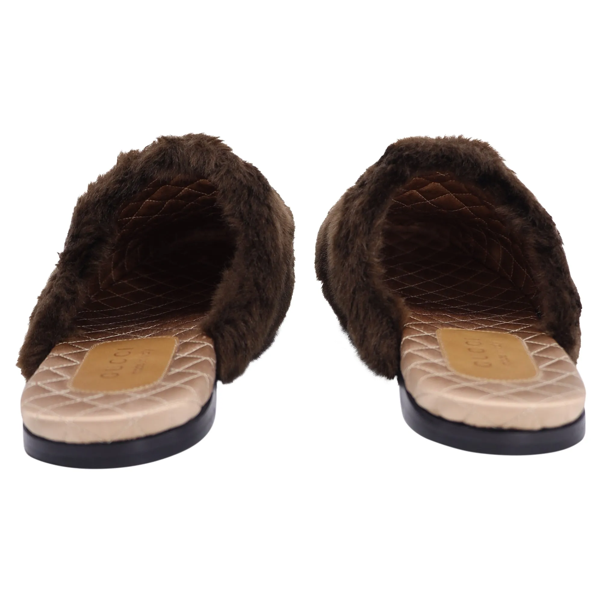 Gucci Mule Slippers in Black and Brown Leather And Faux Fur