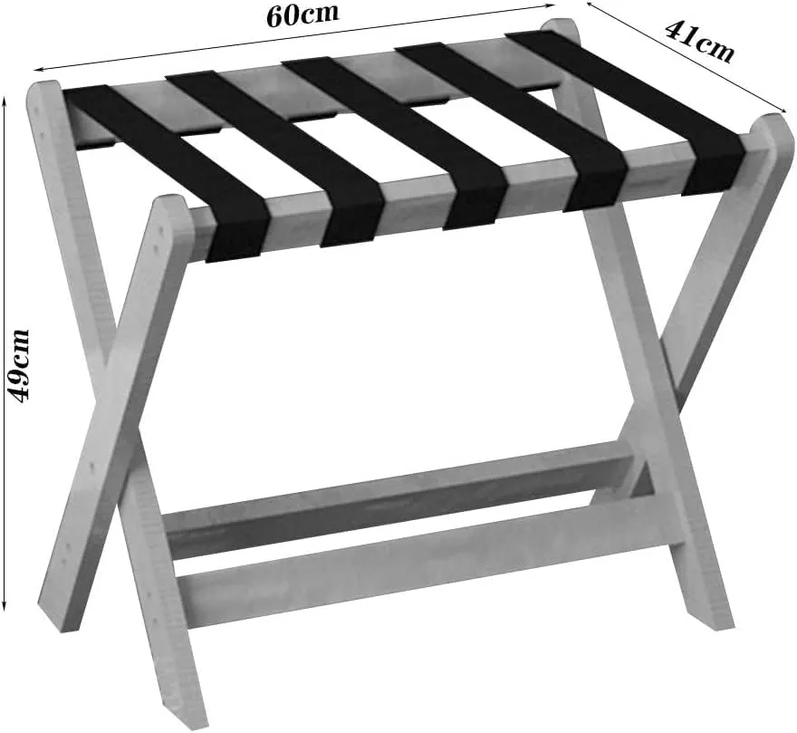 Guest Room Luggage Rack, Folding Suitcase Stand Suitcase Stand Solid Wood Foldable Travel Bag Floor-Standing Nylon Bandage Hotel Movable (Color : White, Size : 60x45x50cm) (Black 60x45x50cm) (Bla