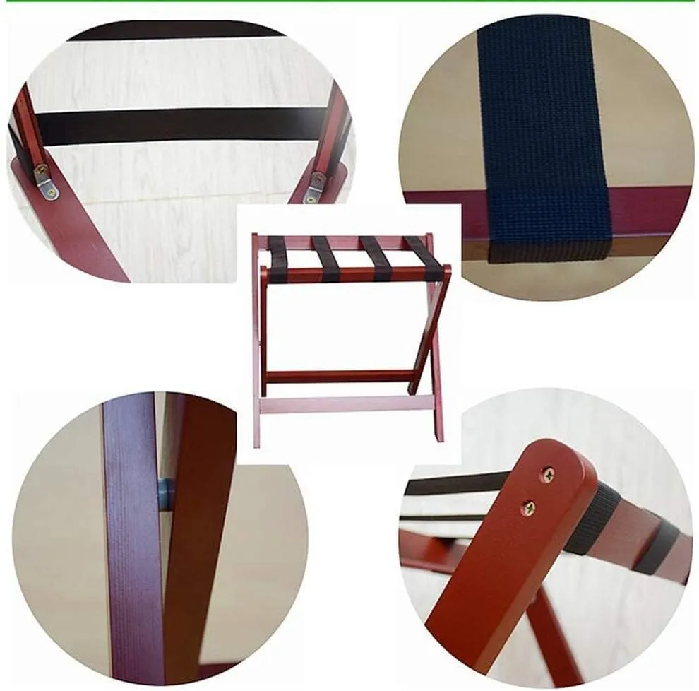 Guest Room Luggage Rack, Folding Suitcase Stand Suitcase Stand Solid Wood Foldable Travel Bag Floor-Standing Nylon Bandage Hotel Movable (Color : White, Size : 60x45x50cm) (Black 60x45x50cm) (Bla