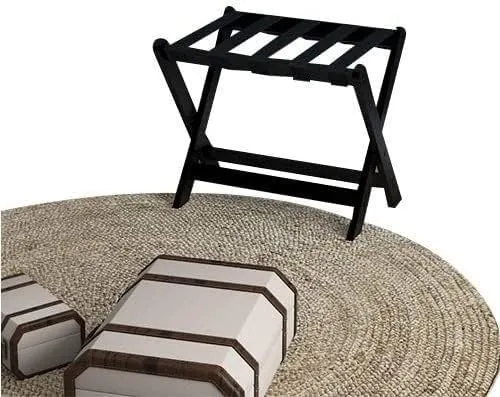 Guest Room Luggage Rack, Folding Suitcase Stand Suitcase Stand Solid Wood Foldable Travel Bag Floor-Standing Nylon Bandage Hotel Movable (Color : White, Size : 60x45x50cm) (Black 60x45x50cm) (Bla