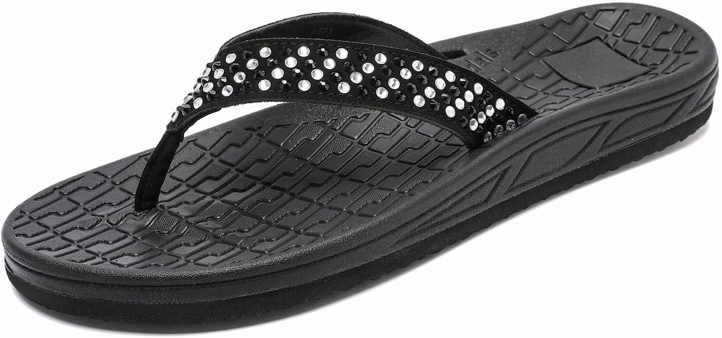 Guyarns Flip Flops Arch Support for Women,Womens Flip Flops with Rhinestone Summer Beach Comfy Thick Slides Sandals