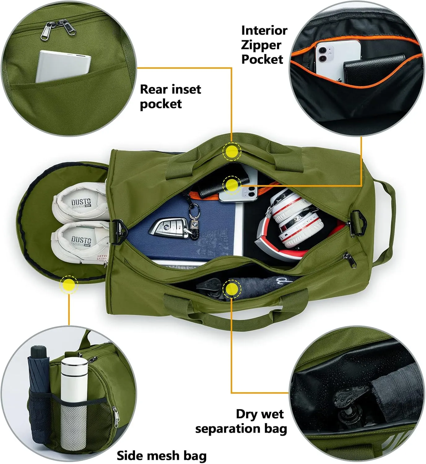 Gym Bag for Men Women with Wet Pocket & Shoe Compartment Travel Duffle Bag Man Sport Basketball Football Bag Weekend Overnight Duffel Bag Gym Tote bag 40L, Black
