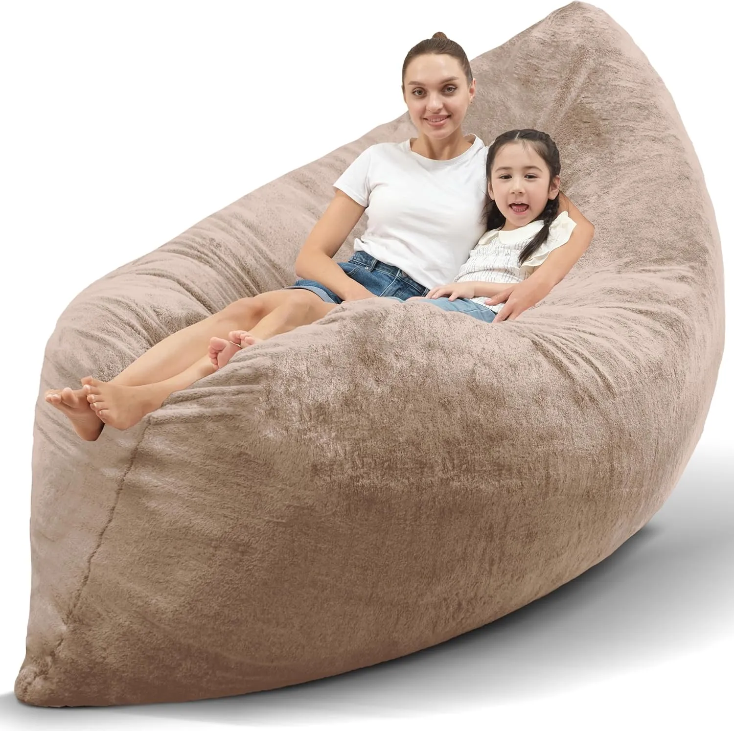 HABUTWAY 4 in 1 Bean Bag Chair,Giant Bean Bag Chairs for Adults with Memory Foam,Ultra Soft & Machine Washable Cover,Convertible Sofa Bed Floor Couch Lounger for Living Room,Bedroom (Faux Fur-Brown)