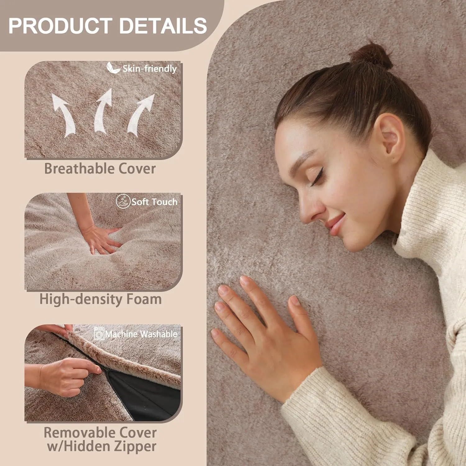 HABUTWAY 4 in 1 Bean Bag Chair,Giant Bean Bag Chairs for Adults with Memory Foam,Ultra Soft & Machine Washable Cover,Convertible Sofa Bed Floor Couch Lounger for Living Room,Bedroom (Faux Fur-Brown)