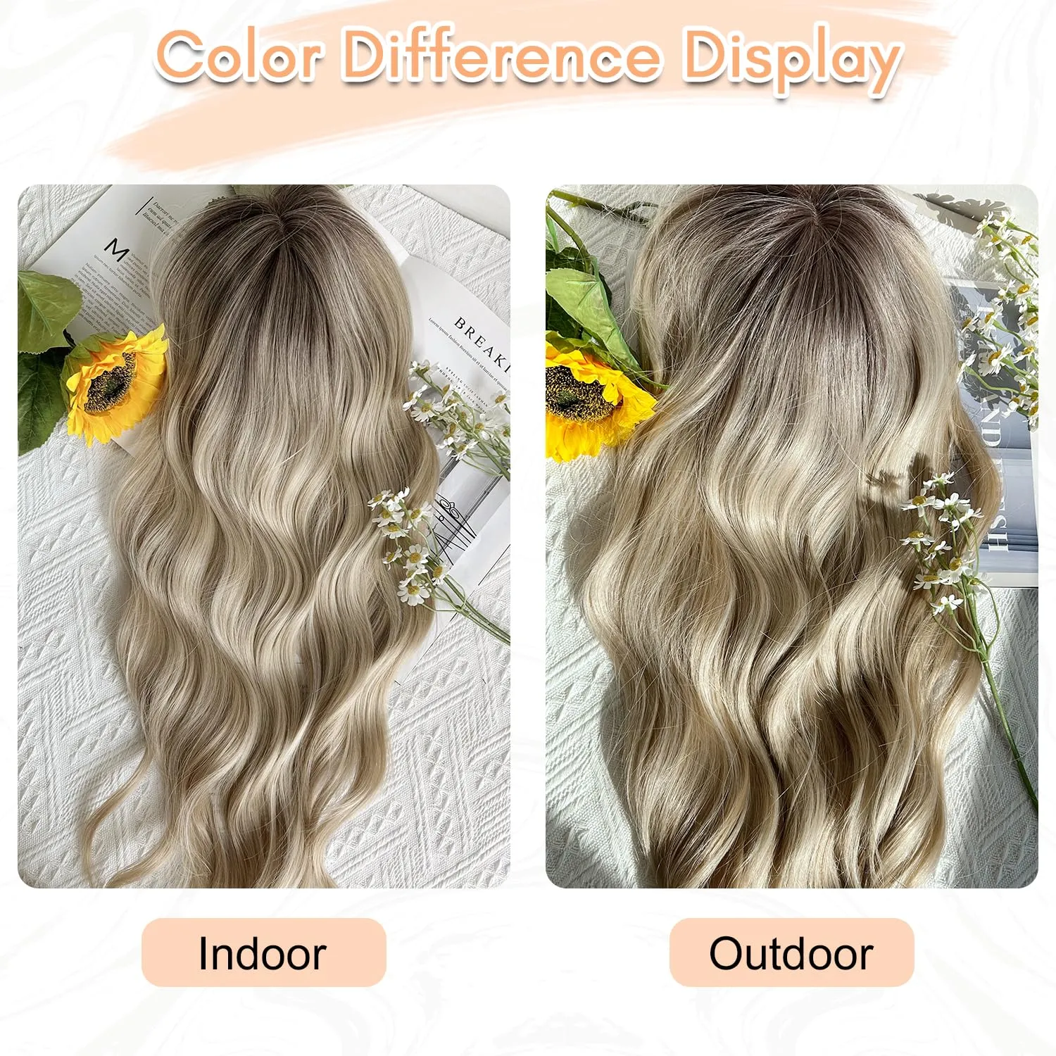 Hair Toppers for Women 20inch Wavy Hair Toppers for Women Toppers Hair Pieces for Women with Thinning Hair Ombre Highlight Synthetic Wig Clip In Hair Topper Wiglets with Fringe Bang Add Hair Volume