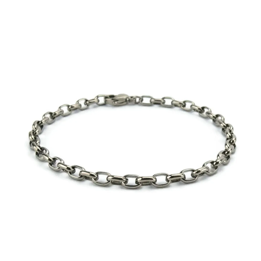 Half Round Oval Cable Link Titanium Bracelet