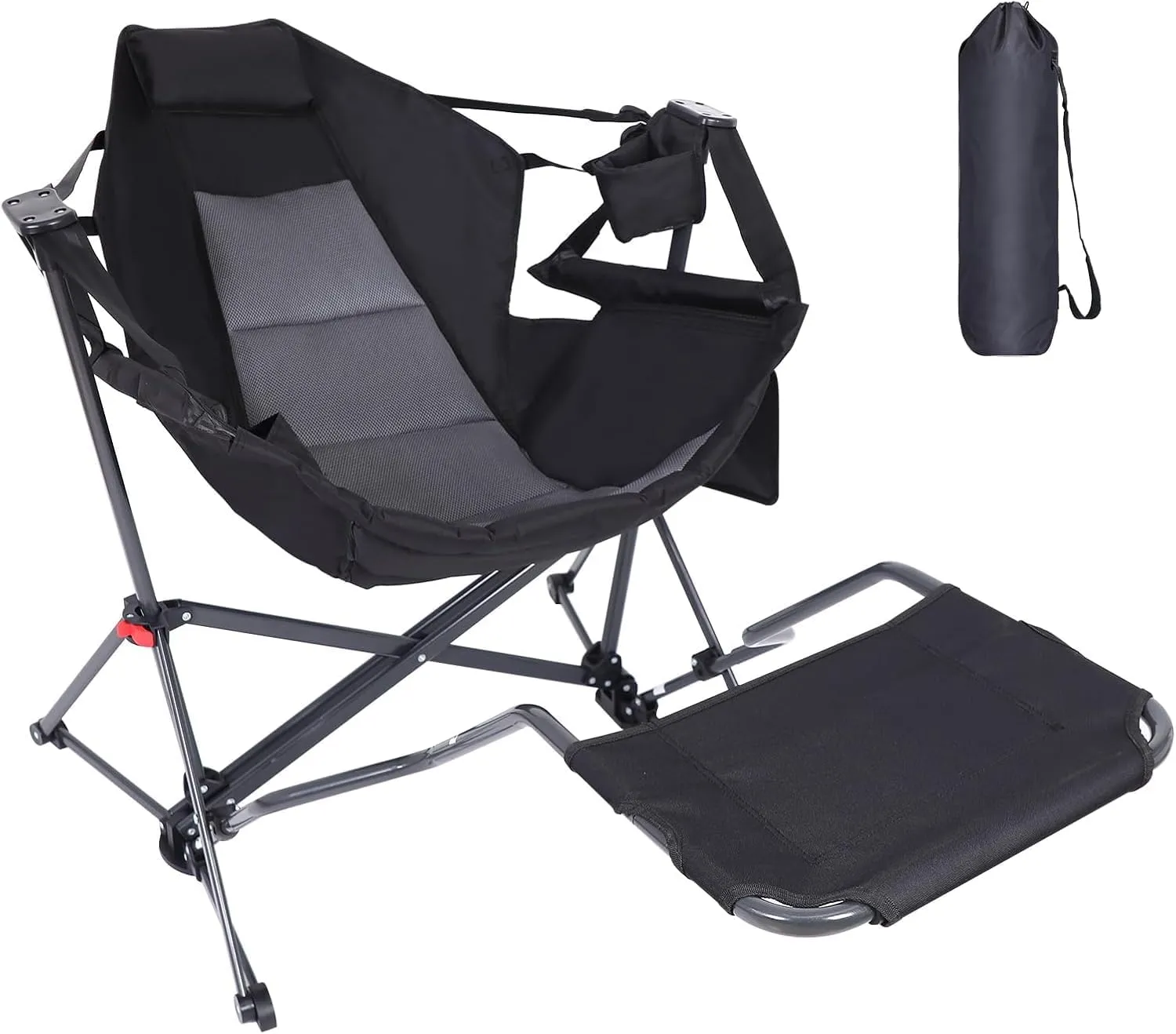 Hammock Chair, Hammock Camping Chair with Removable Footrest, Rocking Chair Outdoor, Camping Chair Swing, Hammocks with Stand, Carry Bag, Cup Holder (1-P with Footrest)