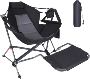 Hammock Chair, Hammock Camping Chair with Removable Footrest, Rocking Chair Outdoor, Camping Chair Swing, Hammocks with Stand, Carry Bag, Cup Holder (1-P with Footrest)