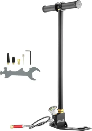 Happybuy 3-Stage PCP Hand Pump, 30 MPa 4500 PSI High Pressure Stirrup Pump with Oil-Moisture Filter, Pressure Gauge, Stainless Steel for Airguns, Scuba Tanks, Paintball, and Tires