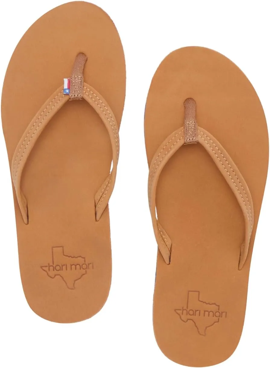 Hari Mari- Fields- Women's Nubuck Leather Flip Flops with Colorful Outsole- No Break Ins, Firm Arch Support, and Beveled Edge to Reduce Tripping