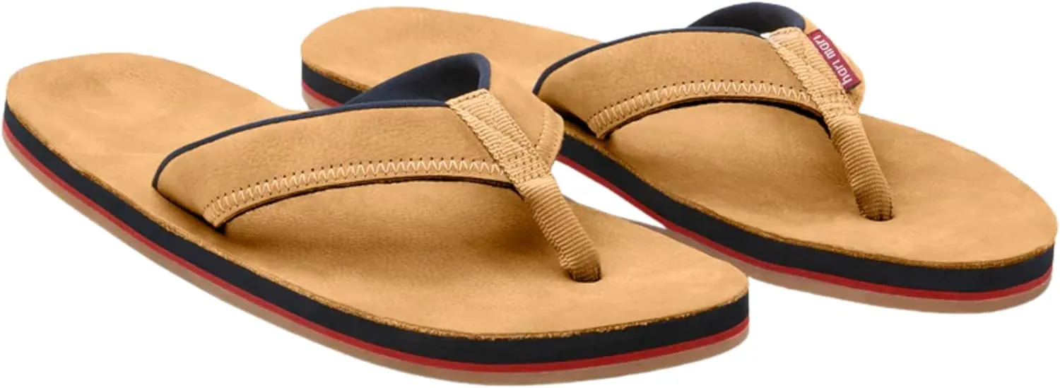 Hari Mari- Pier- Men's Classic Pebbled Nubuck Leather Flip Flop with a Zigzag Deco Strap- No Break Ins, Firm Arch Support, and Cupped Heel