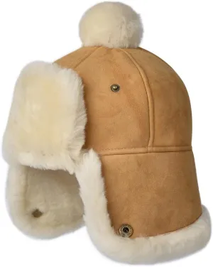 Harssidanzar Mens Womens Winter Aviator Hats Sheepskin Shearling Leather Trapper Hats CU607US
