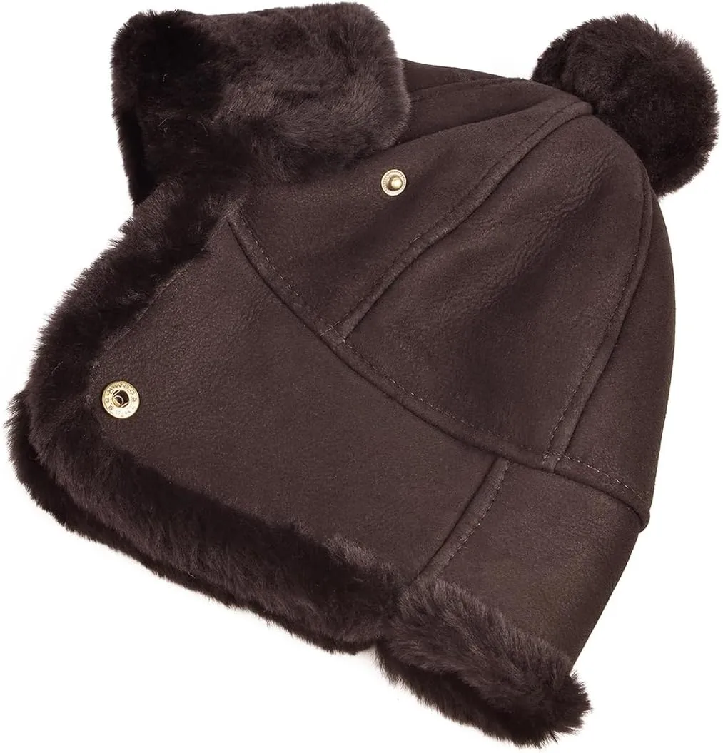 Harssidanzar Mens Womens Winter Aviator Hats Sheepskin Shearling Leather Trapper Hats CU607US
