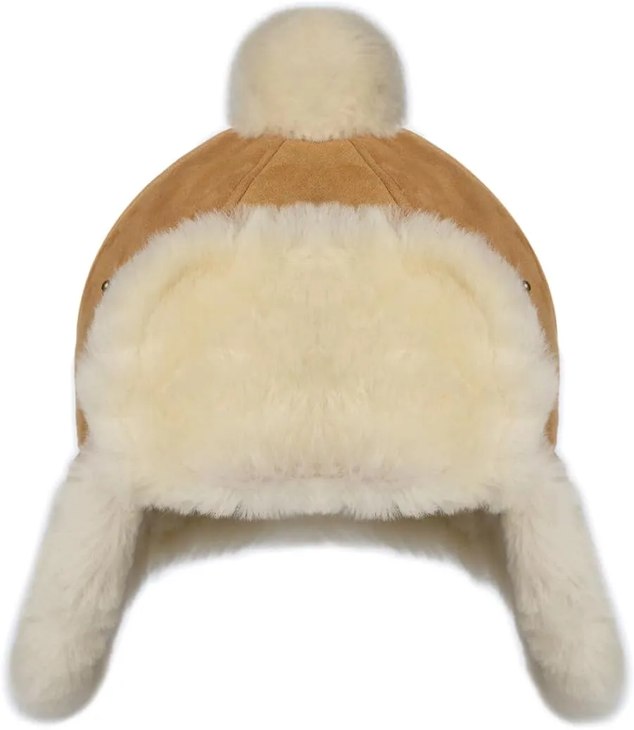 Harssidanzar Mens Womens Winter Aviator Hats Sheepskin Shearling Leather Trapper Hats CU607US