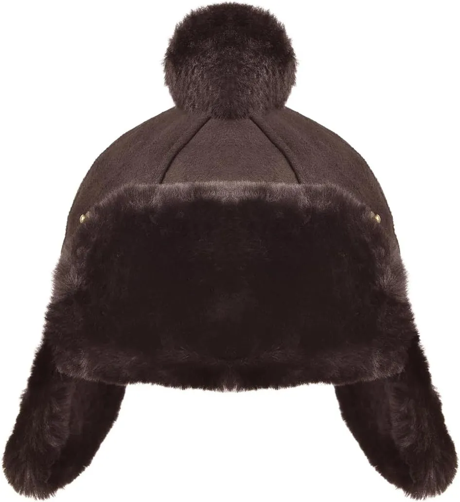 Harssidanzar Mens Womens Winter Aviator Hats Sheepskin Shearling Leather Trapper Hats CU607US