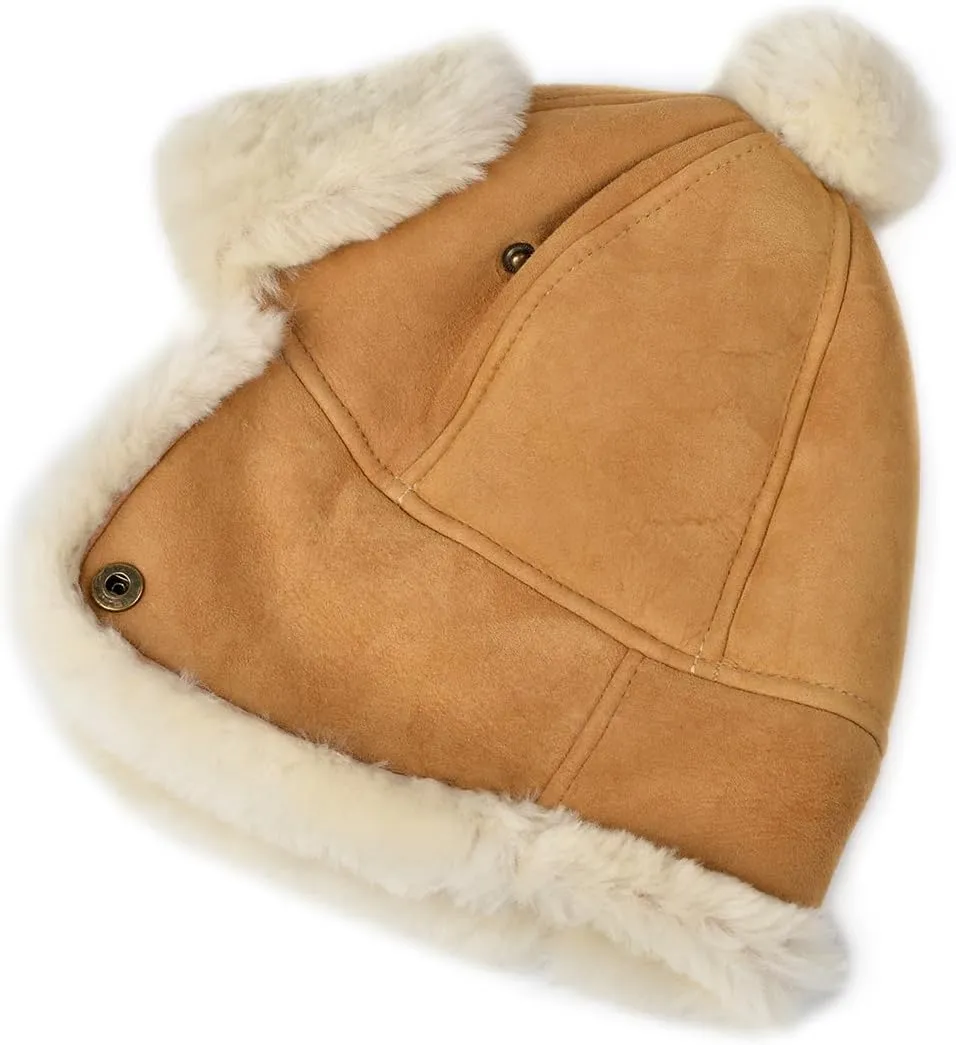 Harssidanzar Mens Womens Winter Aviator Hats Sheepskin Shearling Leather Trapper Hats CU607US