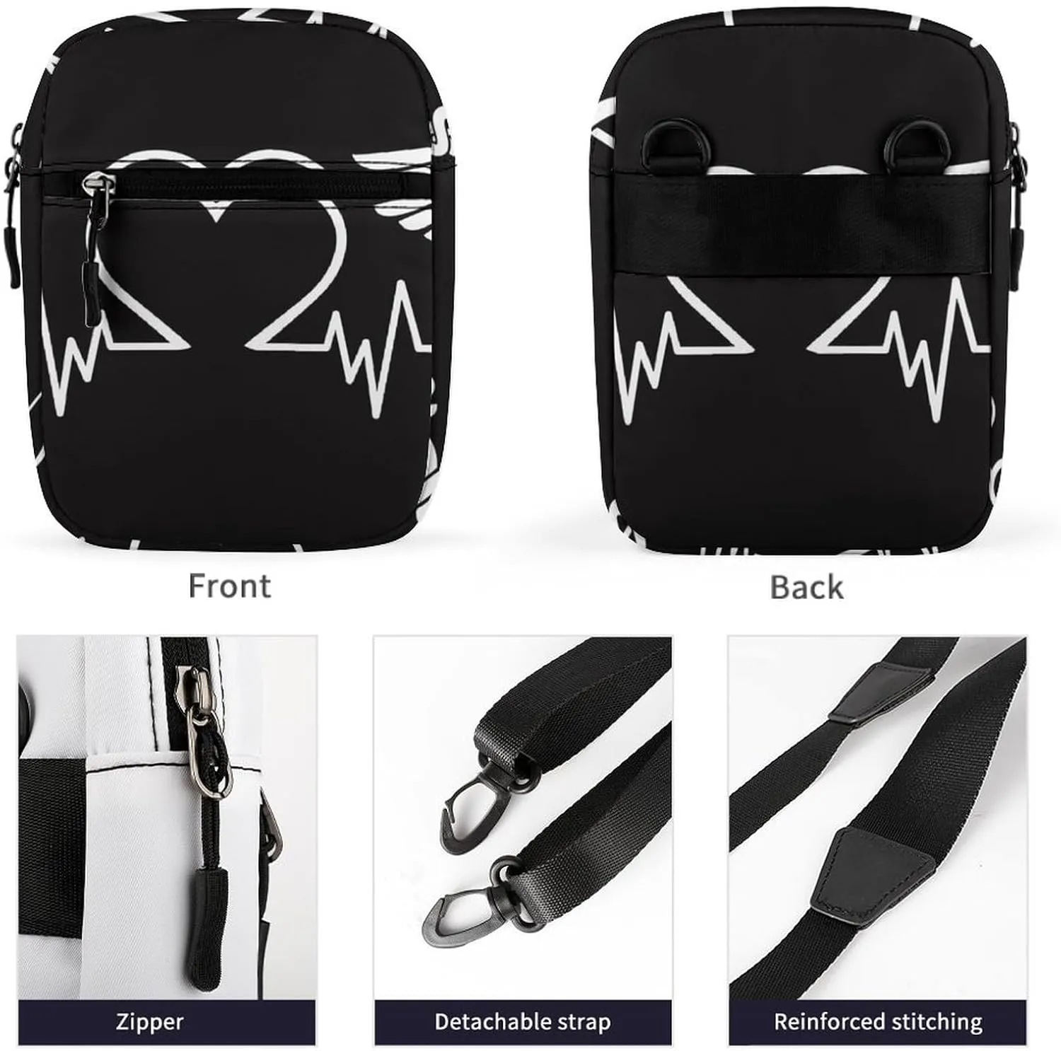 Heartbeat Chart of Love Crossbody Bag Small Shoulder Bag Waterproof, Lightweight And Convenient