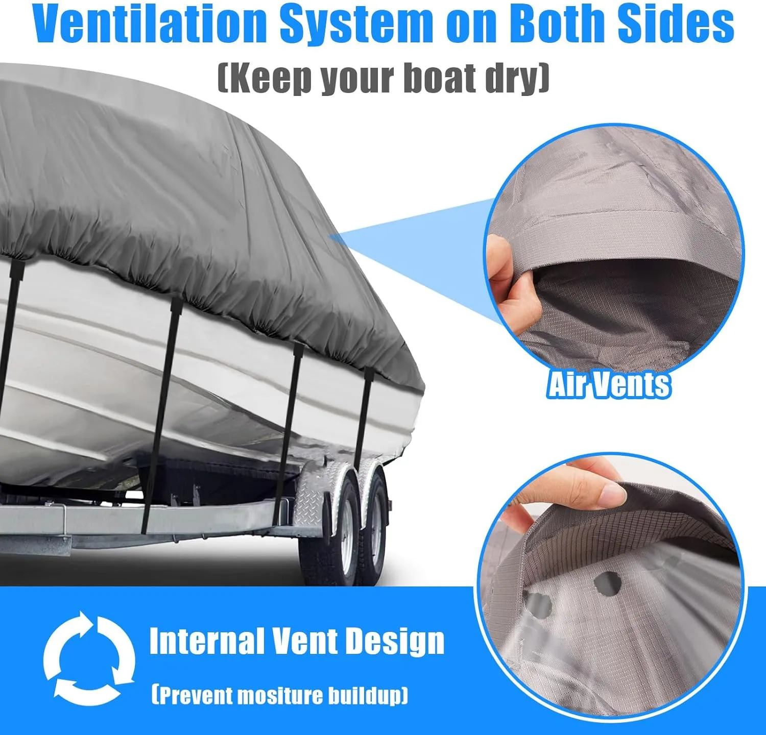 Heavy Duty 600D Boat Cover, Waterproof & UV Resistant, Fits 14-16 FT X 68" Beam Width V-Hull, Tri-Hull, Bass Boats – Trailerable Marine Grade Cover with Adjustable Straps for All-Weather Protection