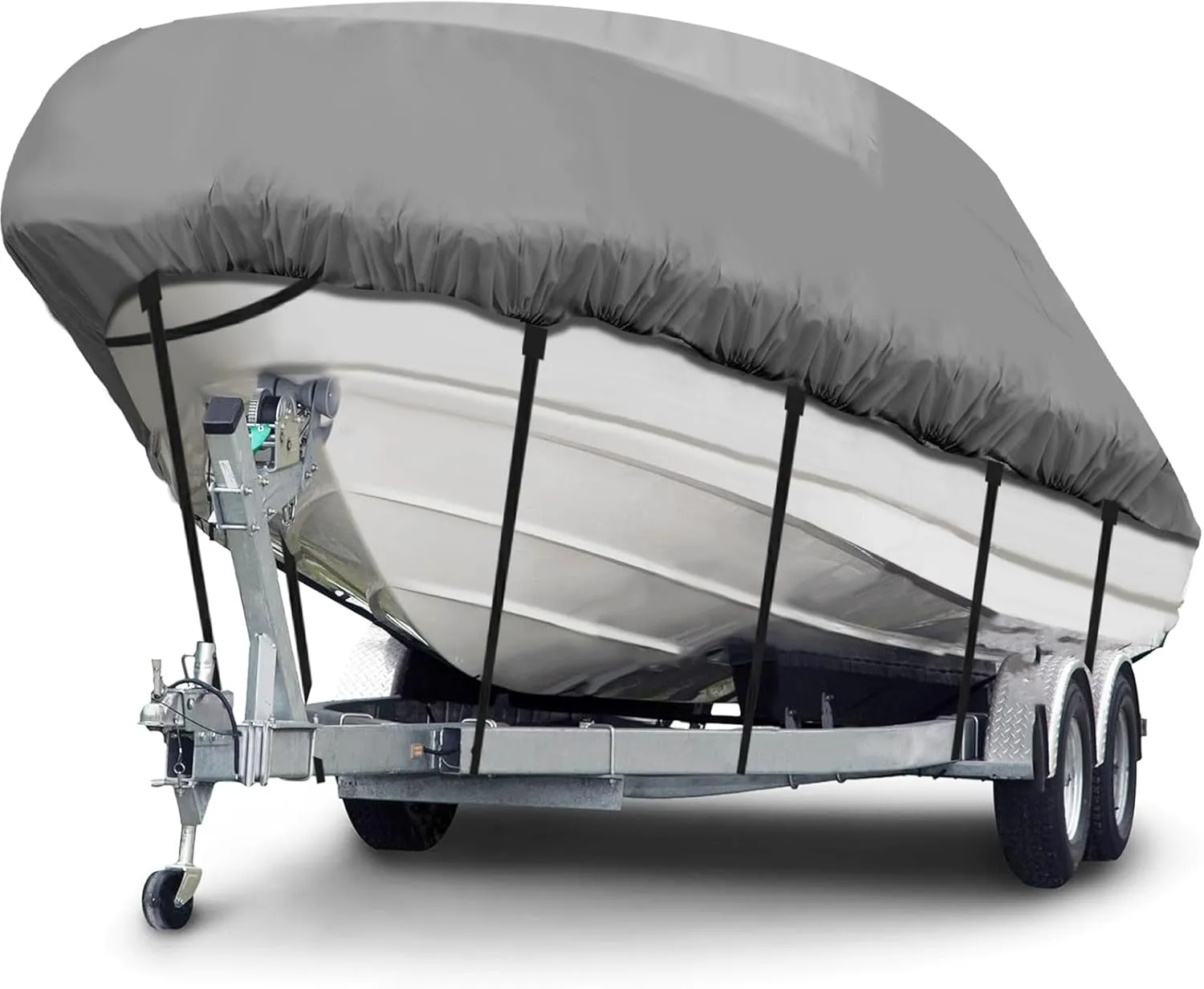 Heavy Duty 600D Boat Cover, Waterproof & UV Resistant, Fits 14-16 FT X 68" Beam Width V-Hull, Tri-Hull, Bass Boats – Trailerable Marine Grade Cover with Adjustable Straps for All-Weather Protection