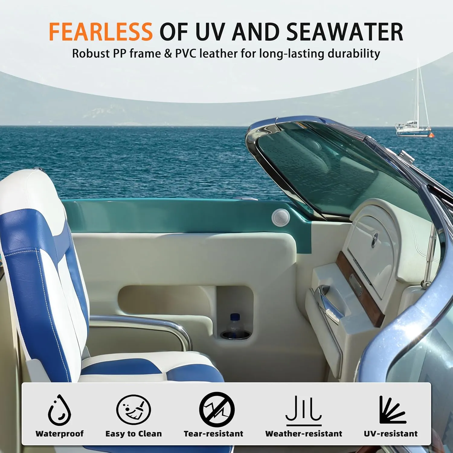High Back Boat Seats, Folding Fishing Boat Seat with Thickened Sponge Cushion & Waterproof PVC Leather, Aluminum Alloy Hinges, Flip Up for Yachts, Ships