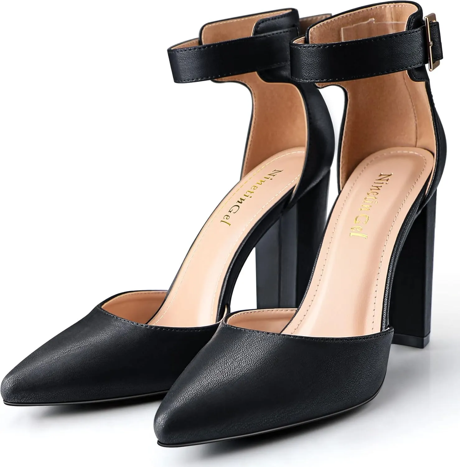 High Heels.Chunky Heel Pointed Closed Toe Pump Shoes,Party Wedding Fashion Shoes,Gifts for Women