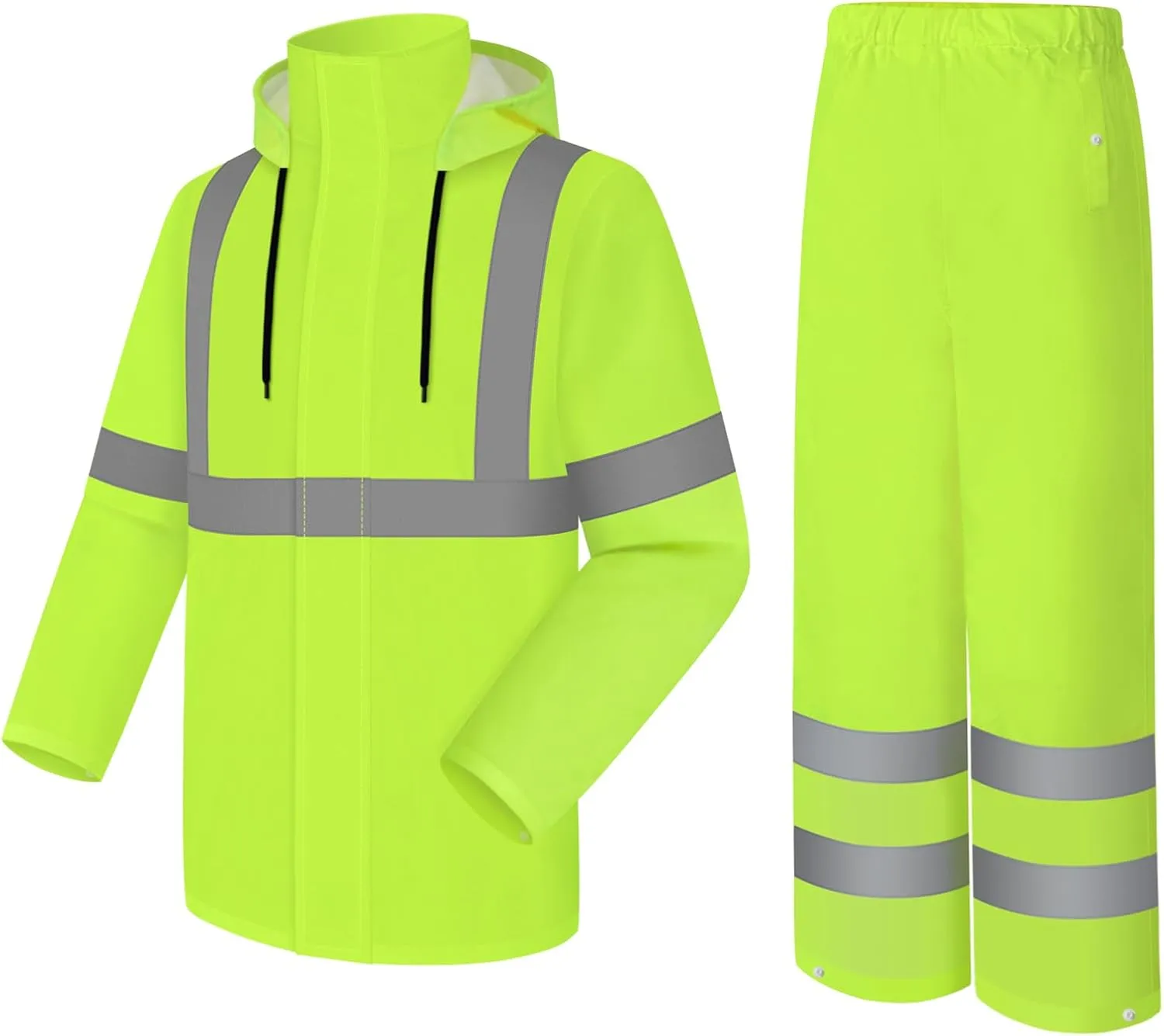 High Visibility Rain Jacket and Pants, High Vis Rain Suit for Men, Waterproof Rain Coat with Hood, Class 3 Lightweight Hi Vis Rain Gear for Outdoor& Safety Work, Men Women, Yellow B, 2XL-3XL