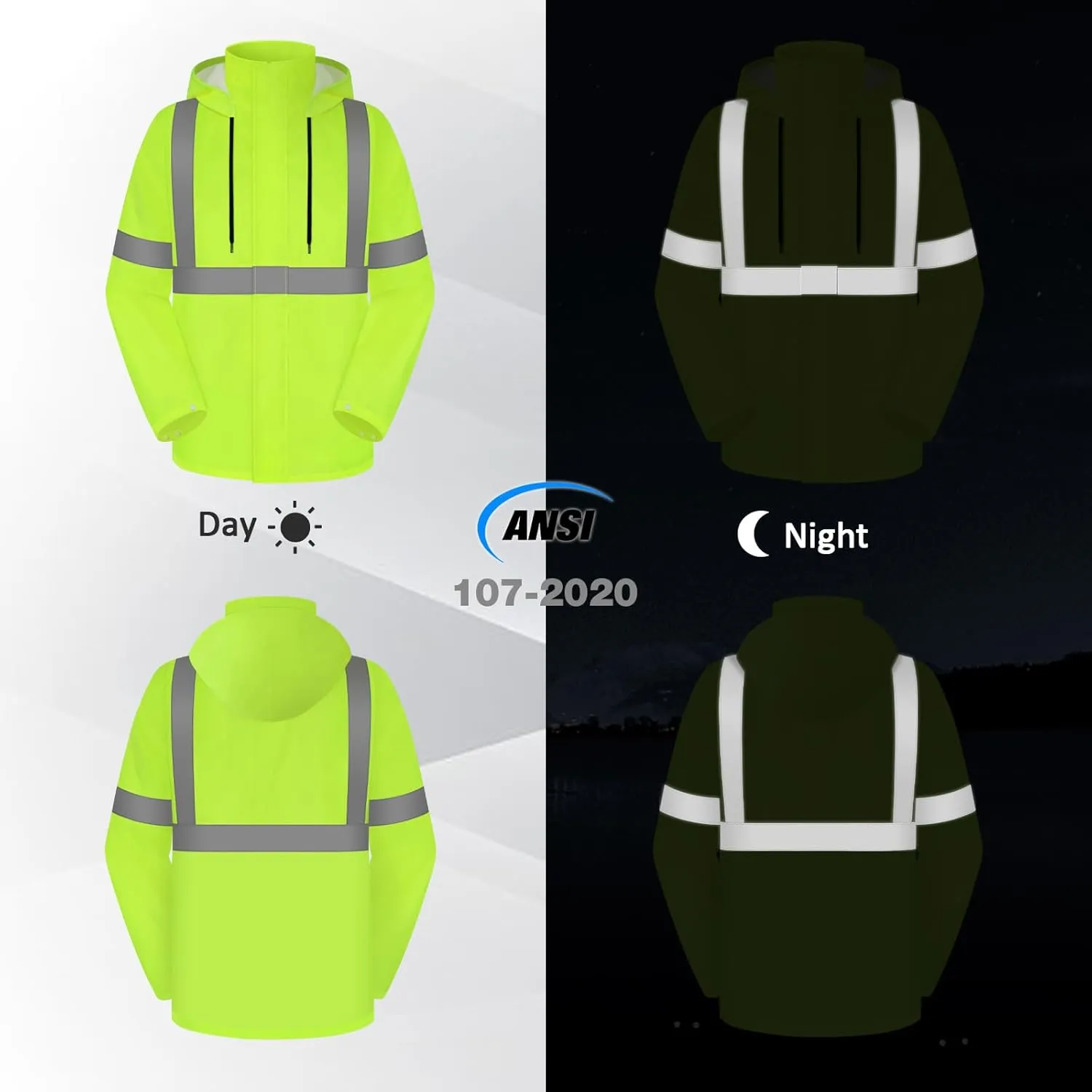 High Visibility Rain Jacket and Pants, High Vis Rain Suit for Men, Waterproof Rain Coat with Hood, Class 3 Lightweight Hi Vis Rain Gear for Outdoor& Safety Work, Men Women, Yellow B, 2XL-3XL