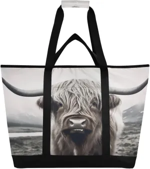 Highland Cow Reusable Insulated Lunchbox Cooler Bag, Leakproof Kitchen Grocery Bag Collapsible Portable Cooler Tote Bag for Picnic, Camping, Office, Travel