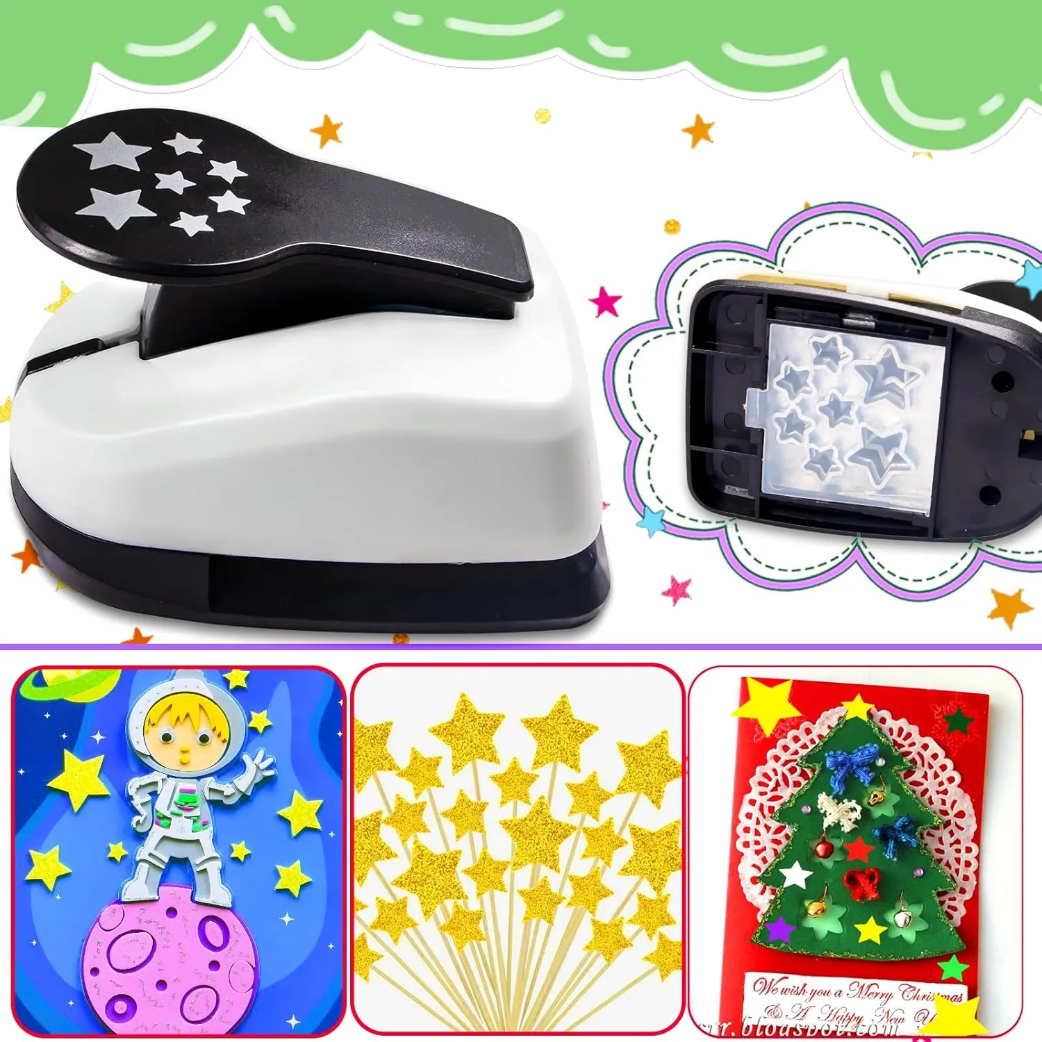 HKKYO Star Hole Puncher, Star Paper Punch, Star Punch, Shape Hole Punches, Star Craft Punch, Paper Shape Punches, Paper Punches for Crafting Shapes, Star Lever Punch for Scrapbooks