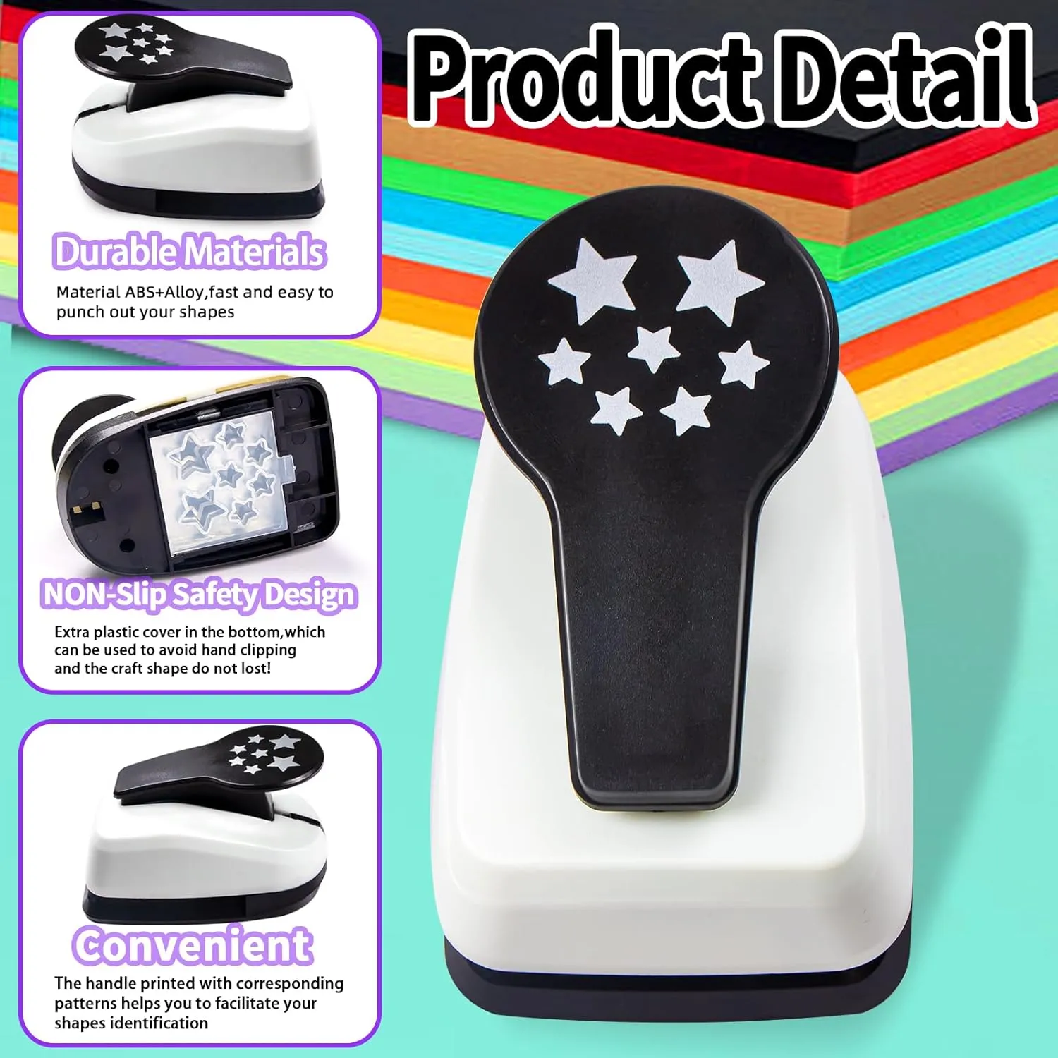 HKKYO Star Hole Puncher, Star Paper Punch, Star Punch, Shape Hole Punches, Star Craft Punch, Paper Shape Punches, Paper Punches for Crafting Shapes, Star Lever Punch for Scrapbooks