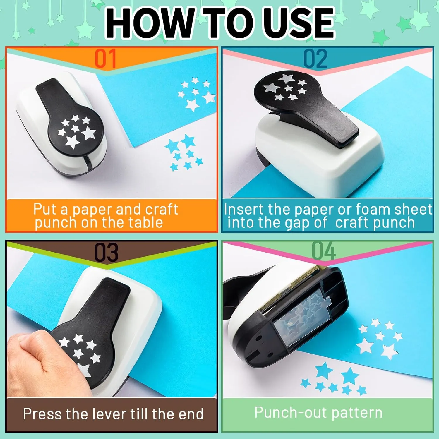 HKKYO Star Hole Puncher, Star Paper Punch, Star Punch, Shape Hole Punches, Star Craft Punch, Paper Shape Punches, Paper Punches for Crafting Shapes, Star Lever Punch for Scrapbooks