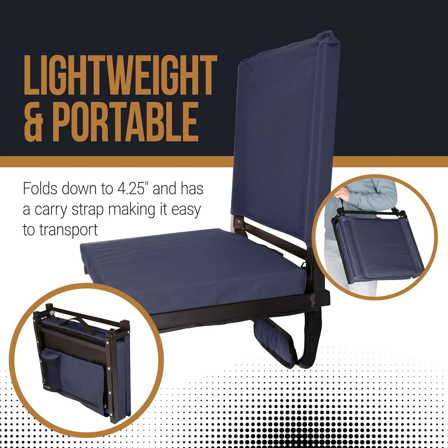 Home-Complete Bleacher Seat - Stadium Seat Cushion with Pocket and Cupholder - Wide Portable Sports Chair - Stadium Seats with Back Support (Navy)