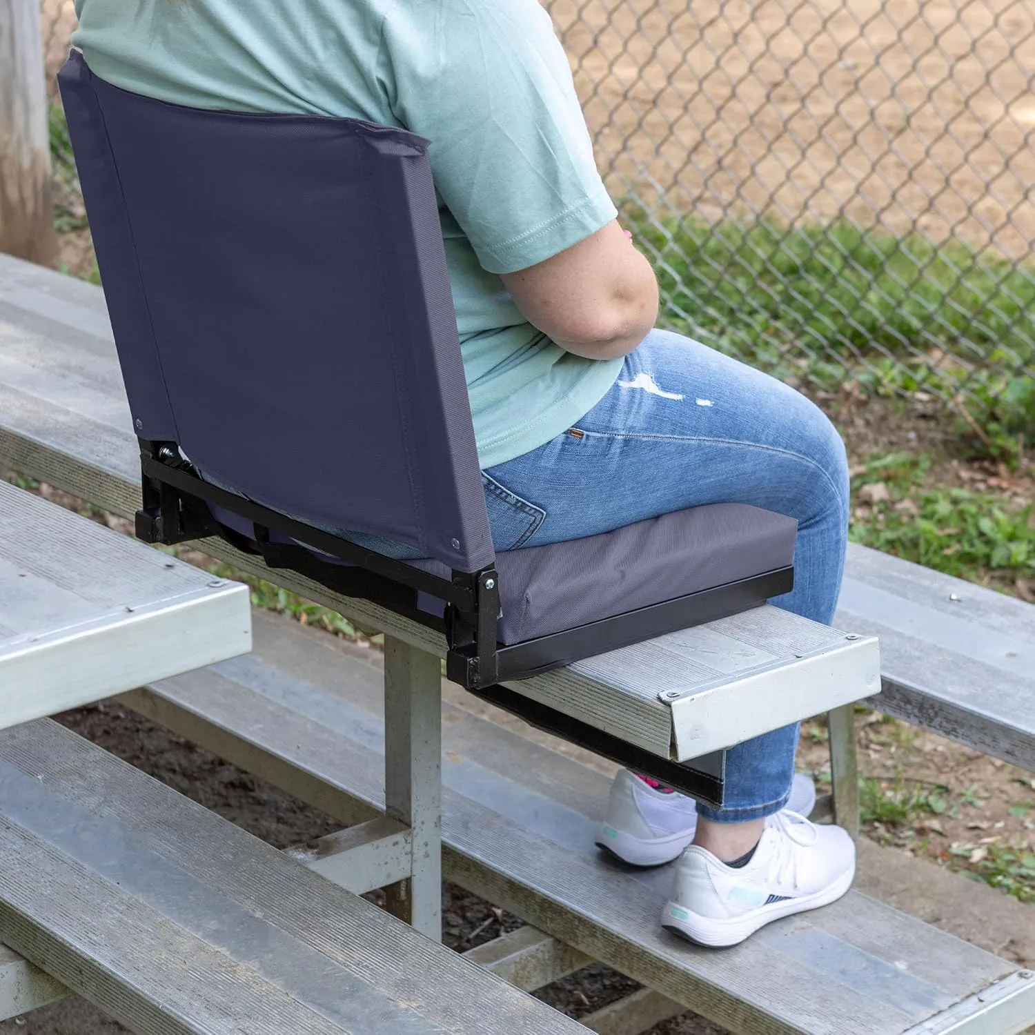 Home-Complete Bleacher Seat - Stadium Seat Cushion with Pocket and Cupholder - Wide Portable Sports Chair - Stadium Seats with Back Support (Navy)