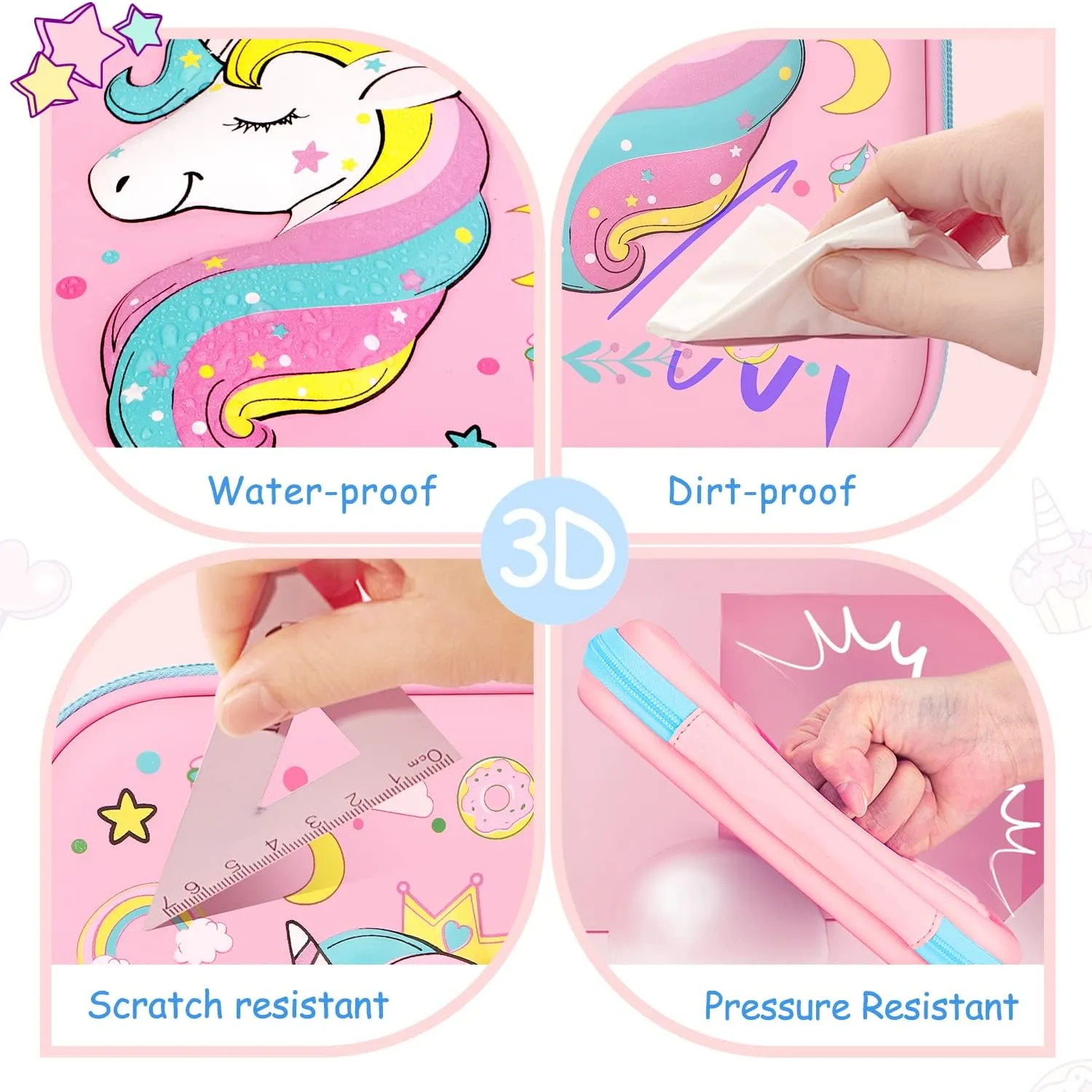 homicozy Pencil Case for Girls,Cute Unicorn Stationary Set for Kids,3D EVA School Large Capacity Pencil Pen Box with Compartment,School Supplies for Girls,Back to School Gifts for Kids,Pink