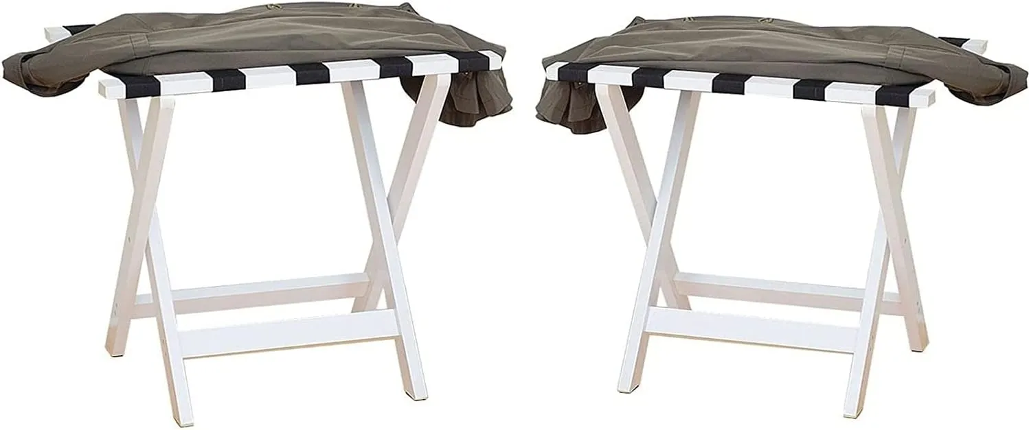 Hotel Luggage Rack Set of 2 - Solid Wood Travel Bag Holder, Foldable Guest Room Suitcase Rack, with Nylon Cordmulti Function Suitcase Holder, 23.6×15.7×23.6Inch (Color : White)