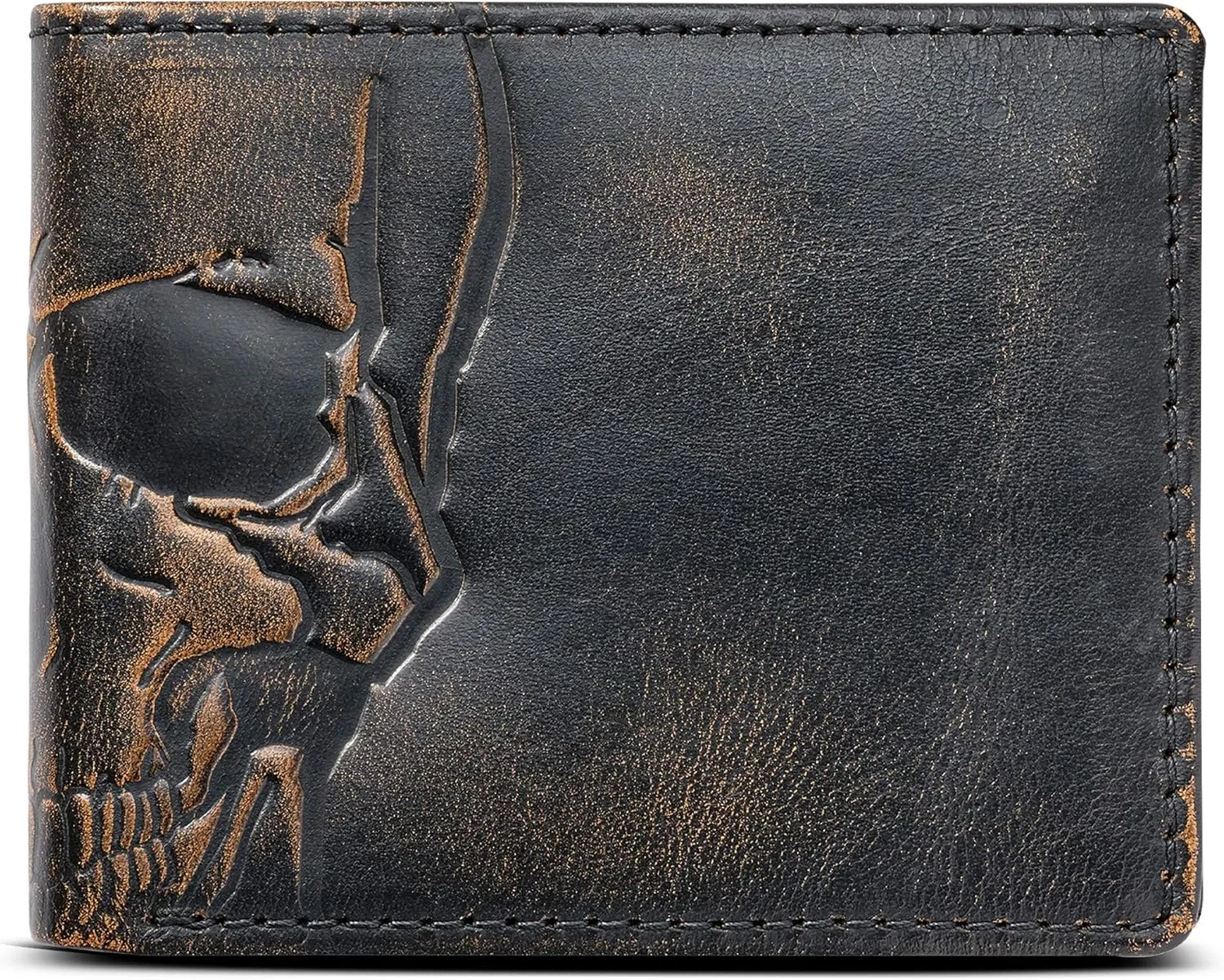 House of Jack Co. Skull Bifold Wallet for Men with Two ID Windows, Full Grain Cowhide Leather Wallet, Black