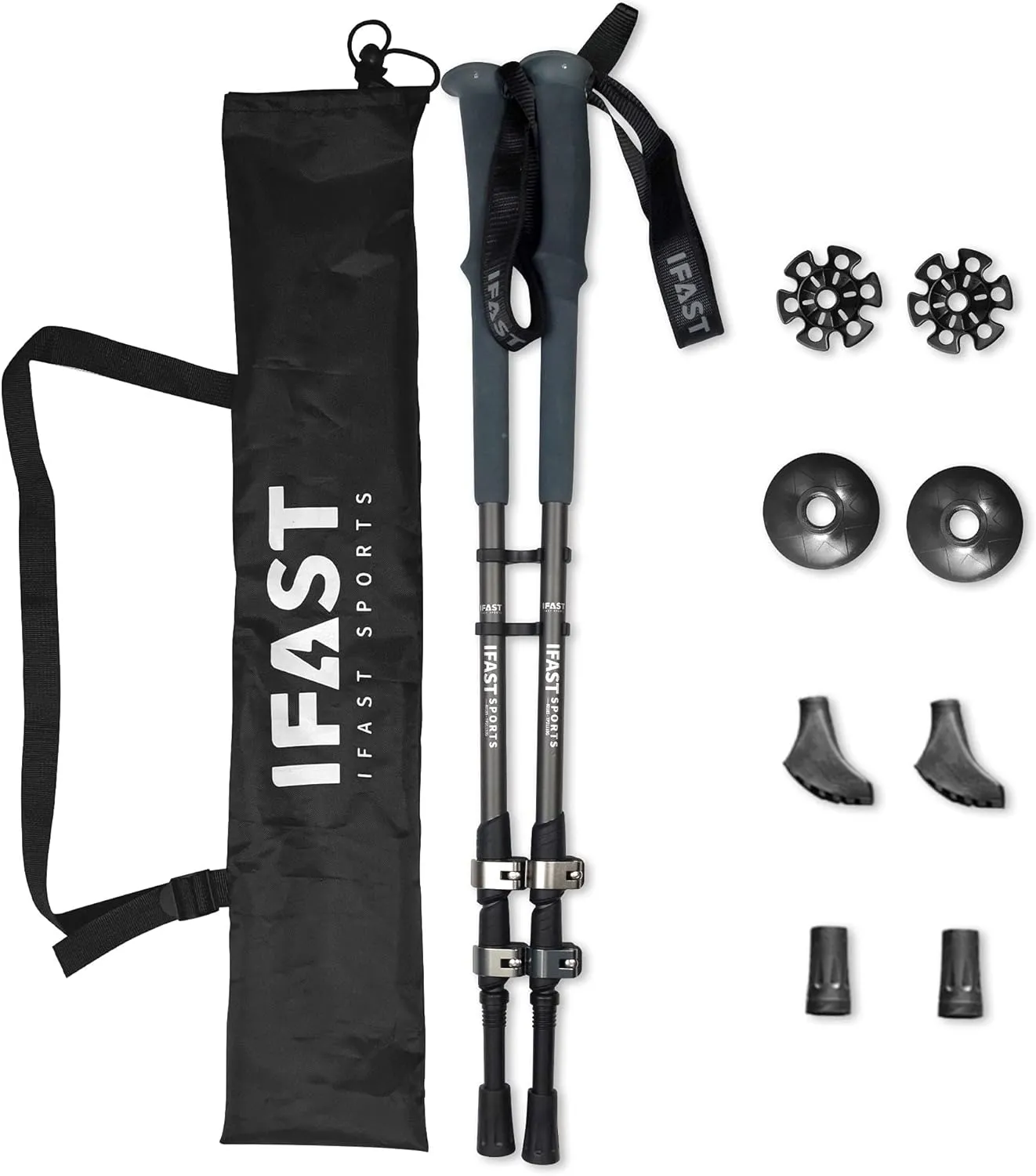 IFAST Lightweight Hiking Trekking Poles - 2 Pack Aluminum Adjustable Collapsible Hiking Climbing Stick Antishock and Quick Lock System Hiking Gear Accessory with Padded Strap