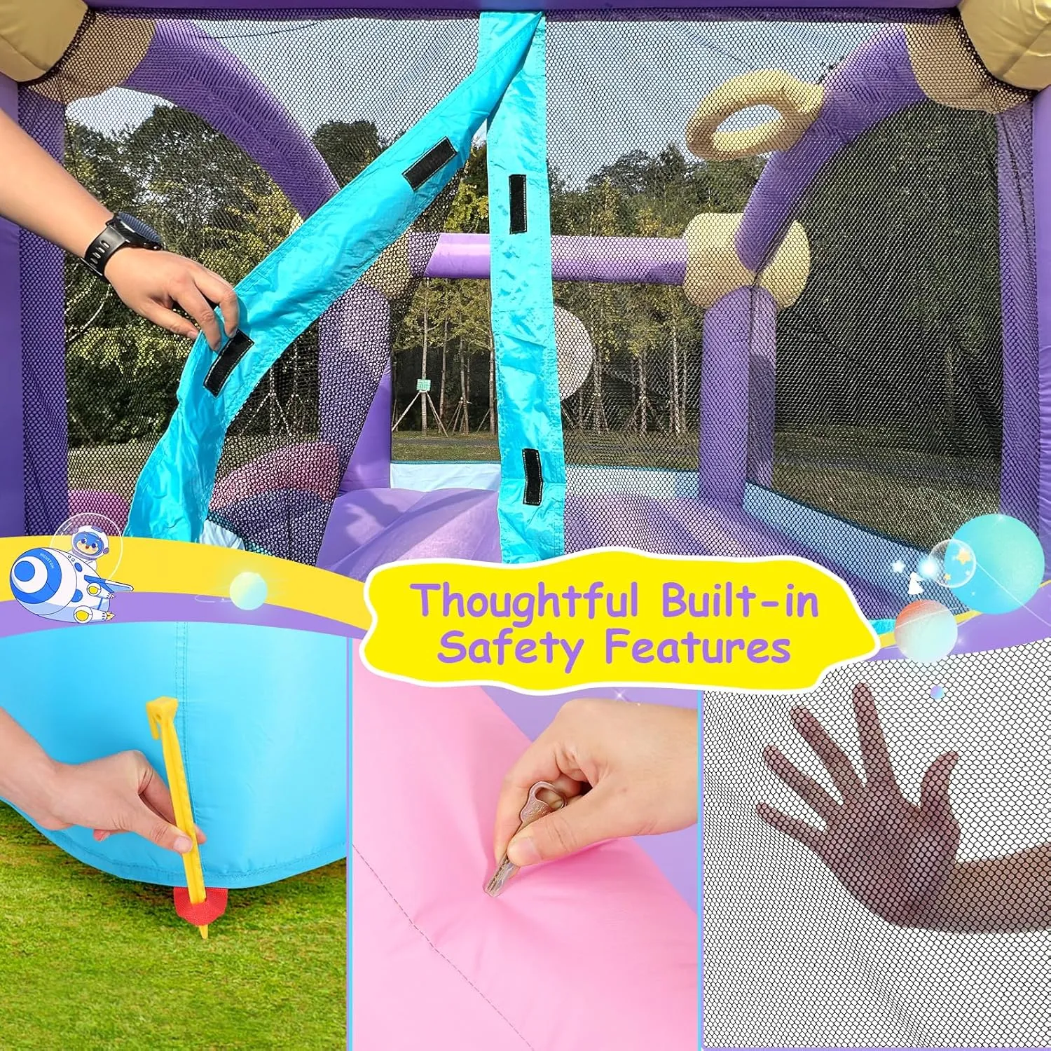 Inflatable Bounce House for Kids 3-6 with Water Slide Ball Pit Pool & 50 Ocean Balls, 5 in 1 Bouncy Castle w/ 6 Sticky Ball Dart Board Game, Basketball Hoop, Storage Bag & Blower Indoor Outdoor Party