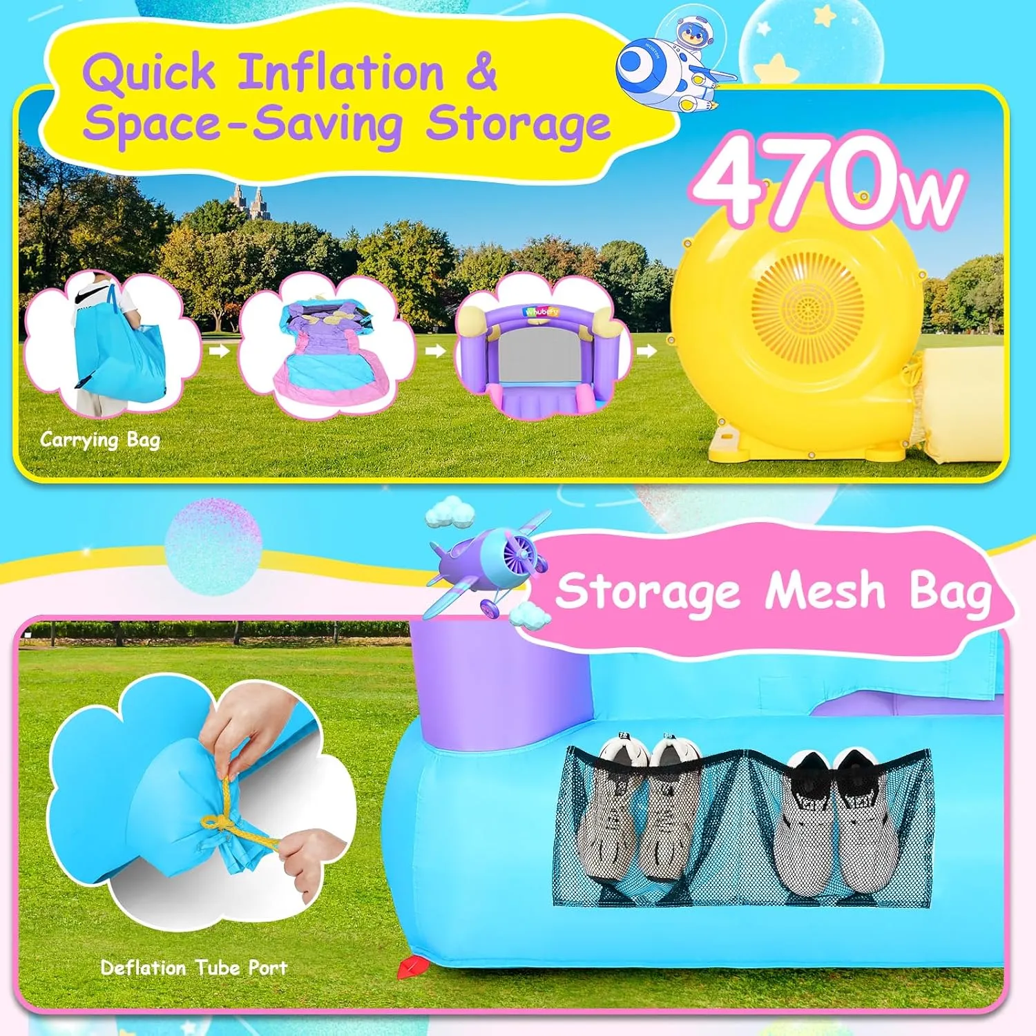 Inflatable Bounce House for Kids 3-6 with Water Slide Ball Pit Pool & 50 Ocean Balls, 5 in 1 Bouncy Castle w/ 6 Sticky Ball Dart Board Game, Basketball Hoop, Storage Bag & Blower Indoor Outdoor Party