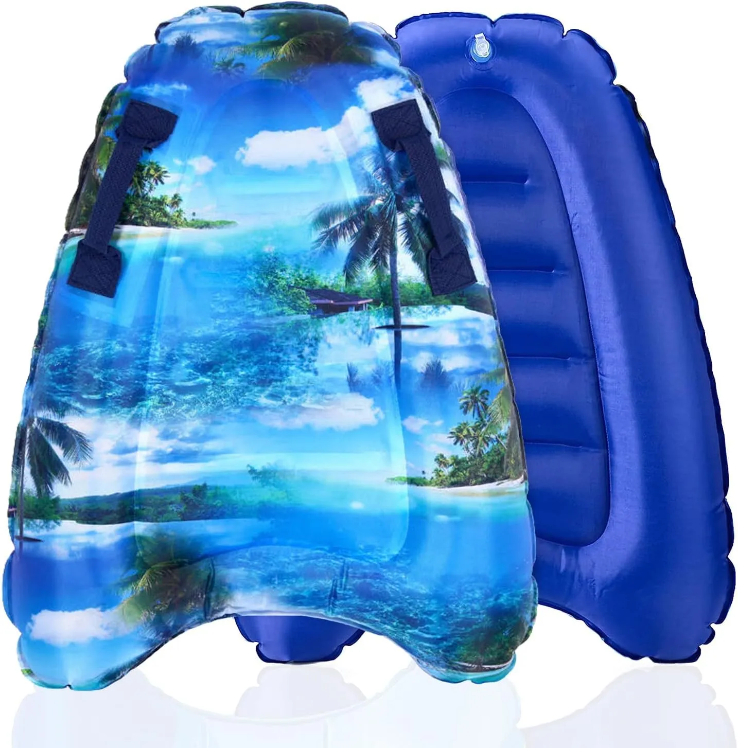 Inflatable Surf Body Board,Inflatable Surfboard Kickboard with Handles Foldable Swimming Pool Floating Pad for Both Adults Beginner and Childs Portable Boogie Boards