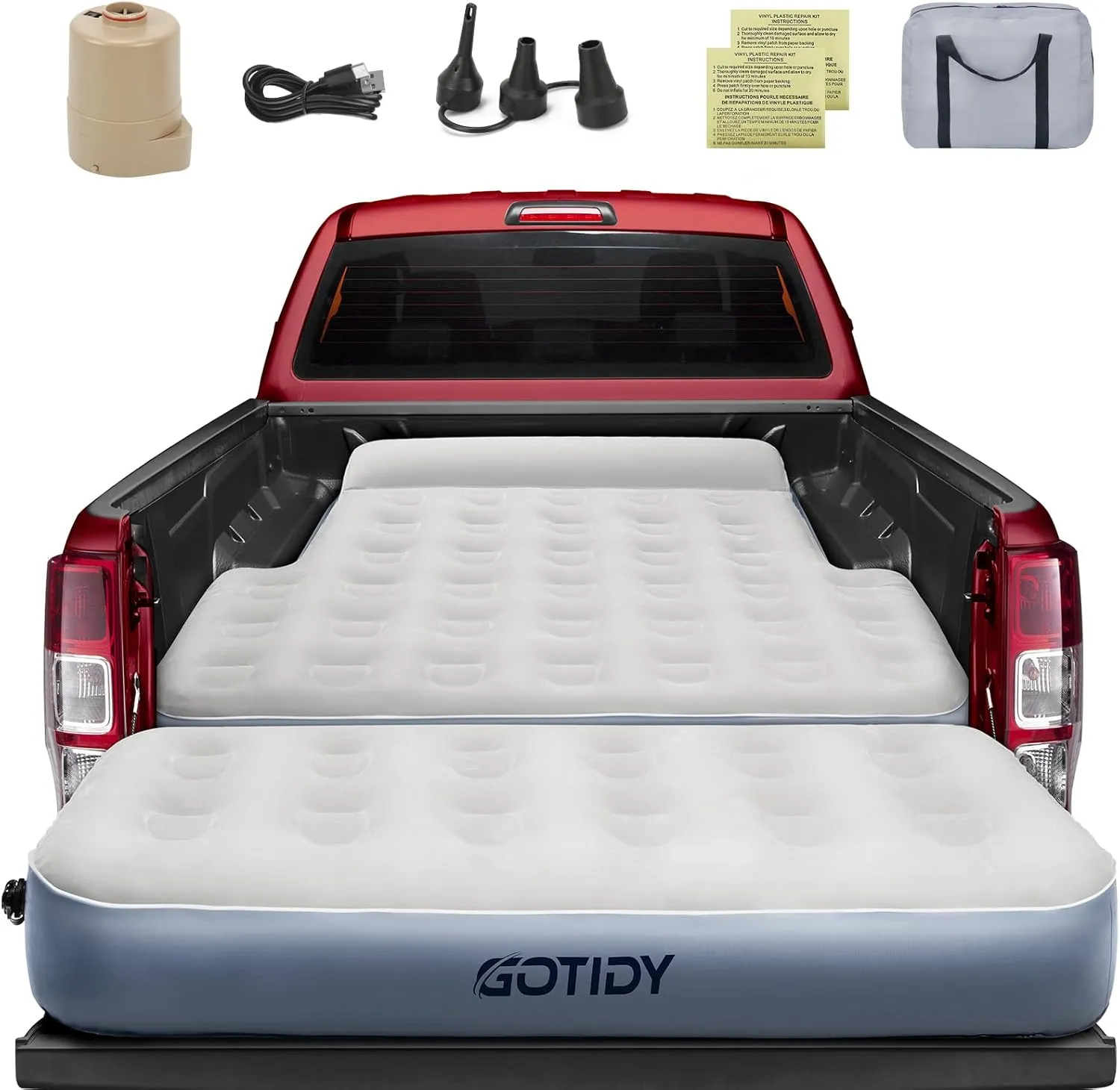 Inflatable Truck Bed Mattress for Tacoma Truck Air Mattress 5ft-5.5ft for Honda Ridgeline Jeep Gladiator JT,Space-Optimized Design, Built in Pump Detachable Tailgate Section